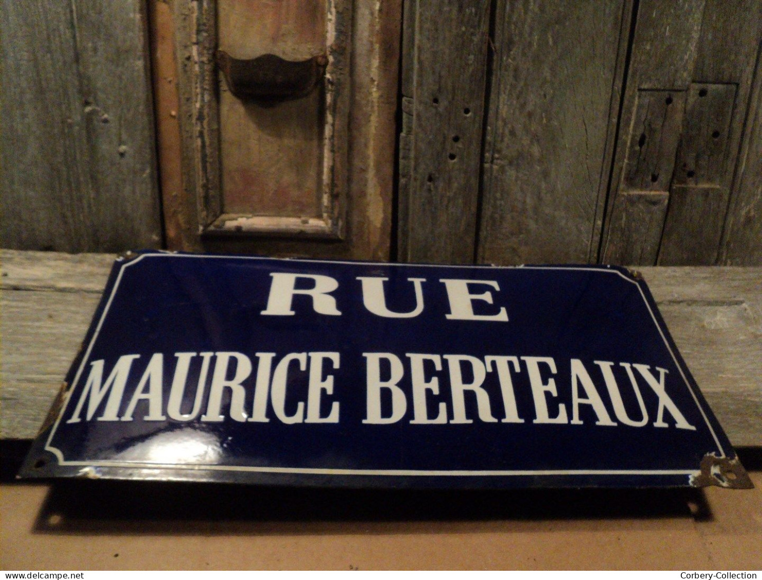 Ancienne plaque de rue émaillée RUE MAURICE BERTEAUX