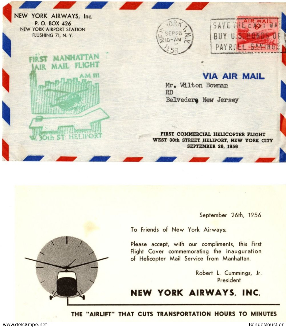 (N19) USA SCOTT # C33 - First Commercial Helicopter Flight - New York Airways - Airport Station - 26 Sept. 1956 - 2c. 1941-1960 Covers