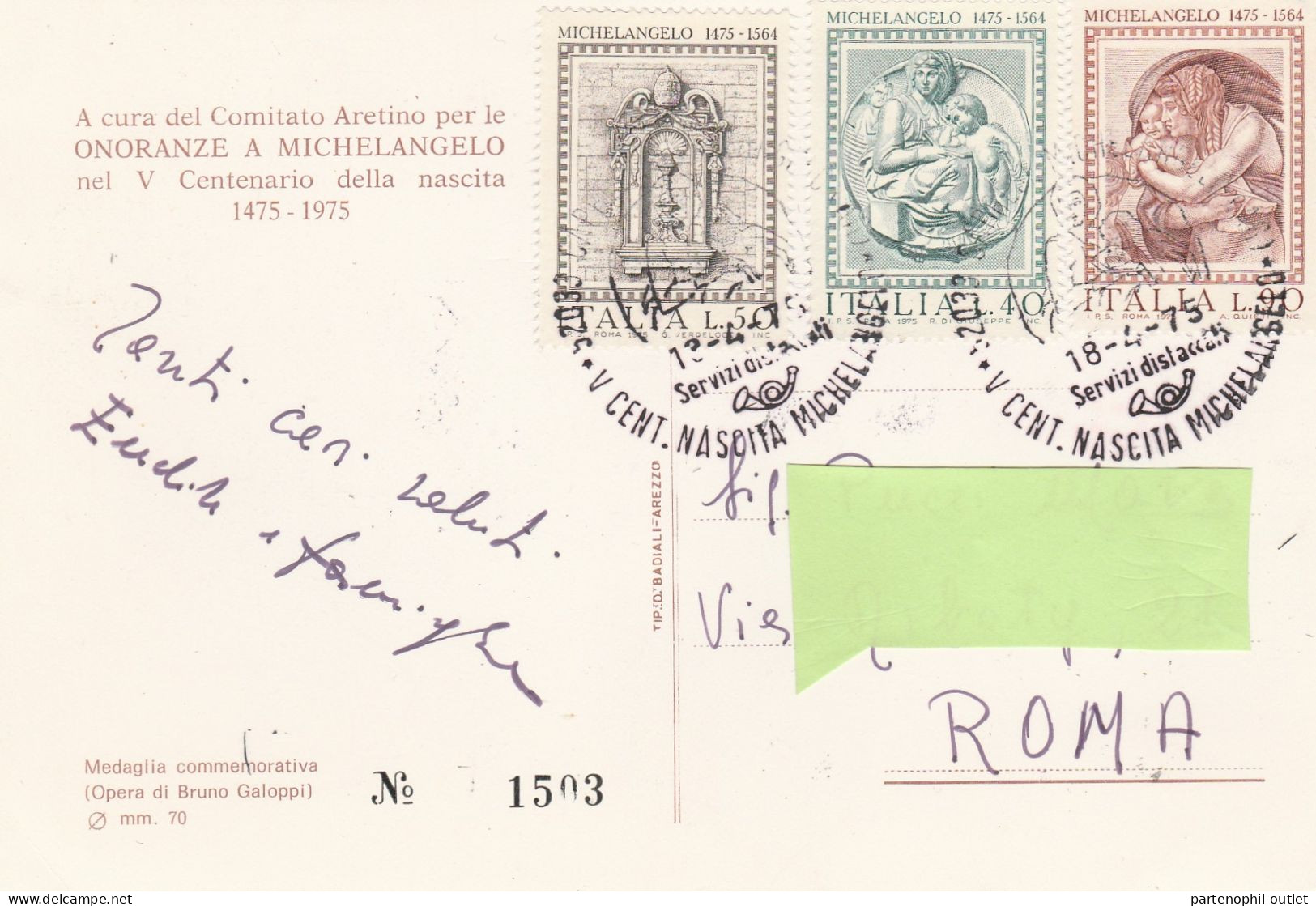 Cartolina - Postcard /   Viaggiata - Sent  /  Onoranze A Michelangelo - Manifestazioni