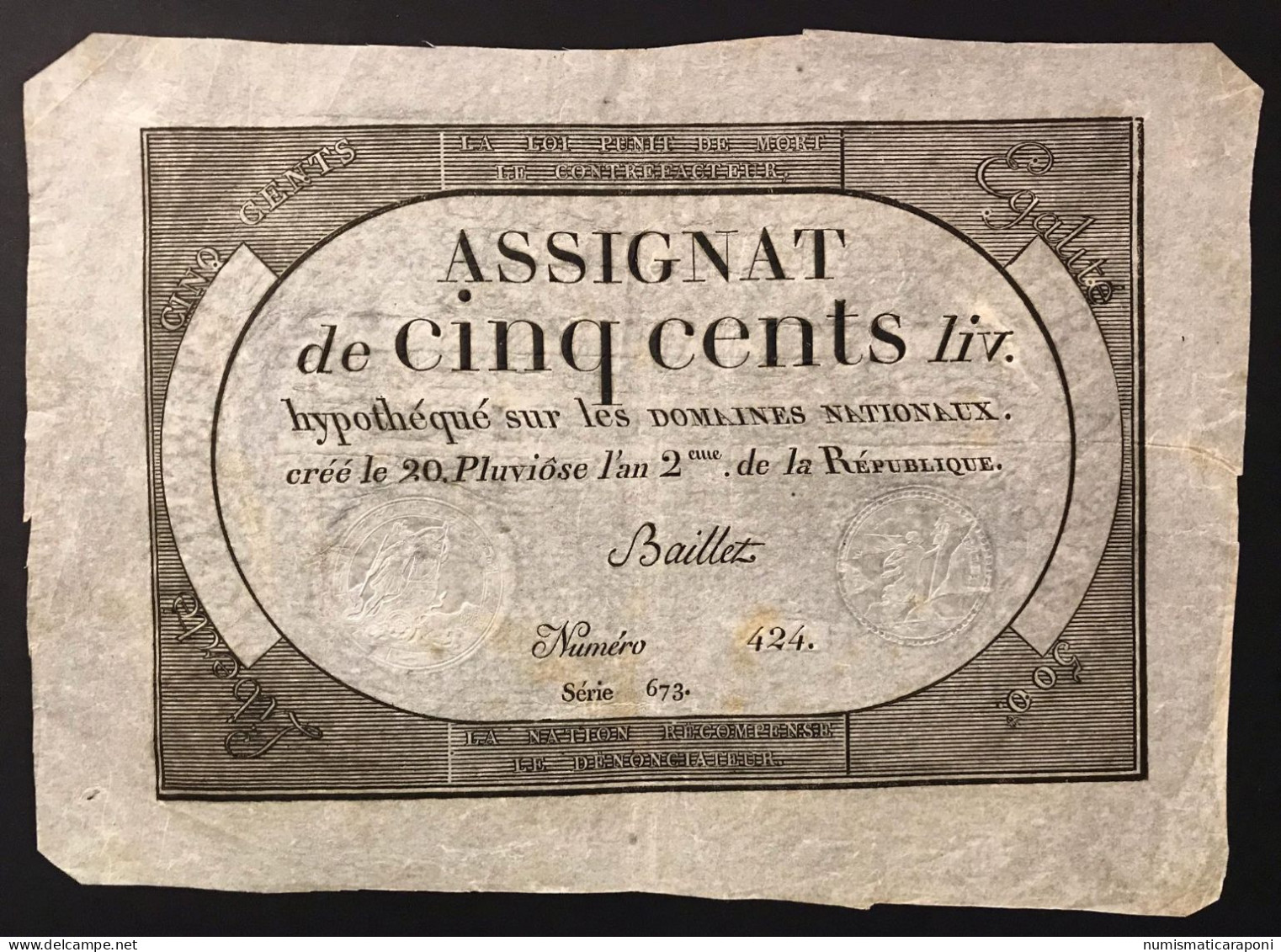 Francia France Assignat De 500 Livres L'an 2° Lotto.1196 - ...-1889 Tijdens De XIXde In Omloop