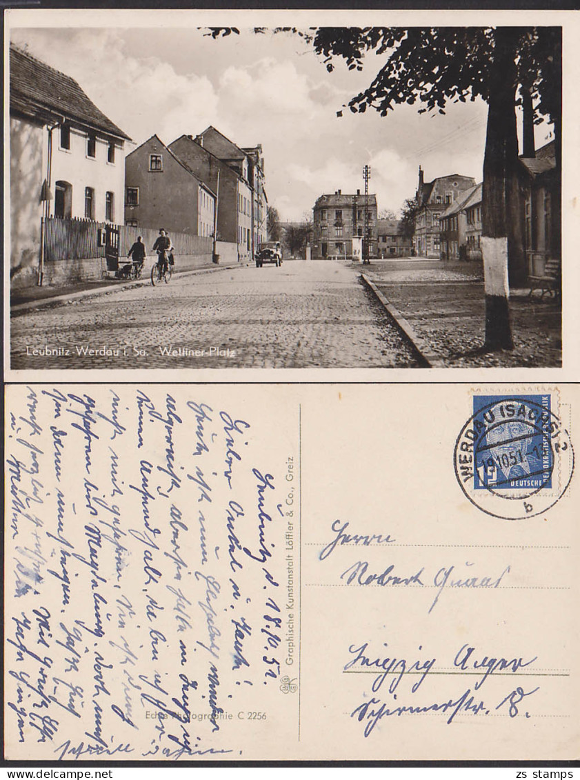 Werdau Lebnitz Wettiner Platz, Photo-AK Gelaufen 19.10.51 - Werdau