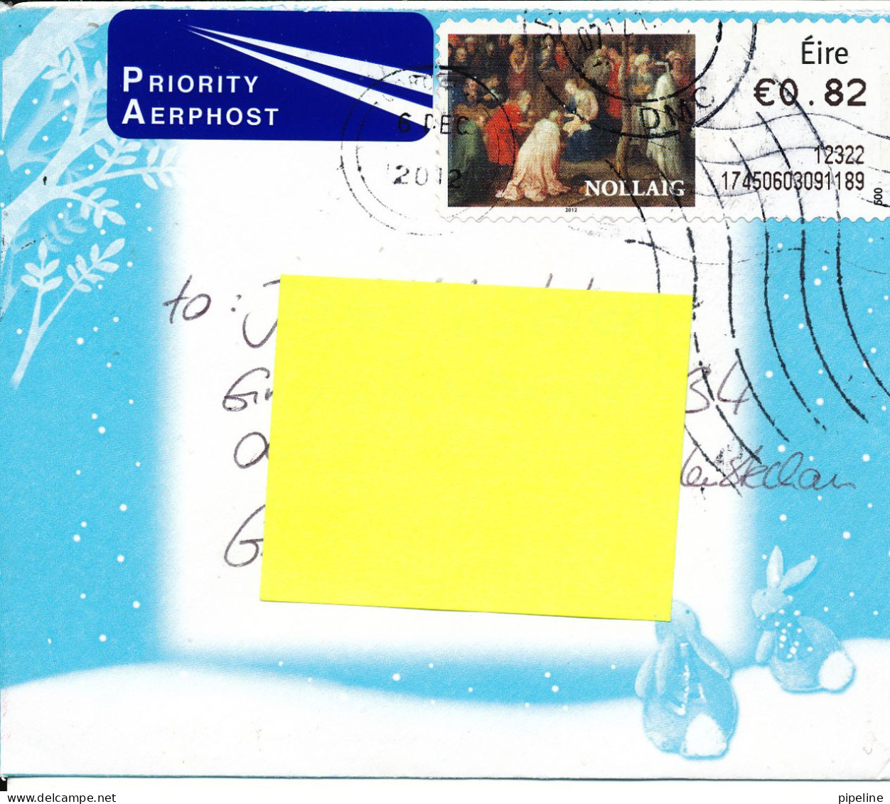 Ireland Cover With Christmas Franking Label Sent To Germany 6-12-2012 - Lettres & Documents