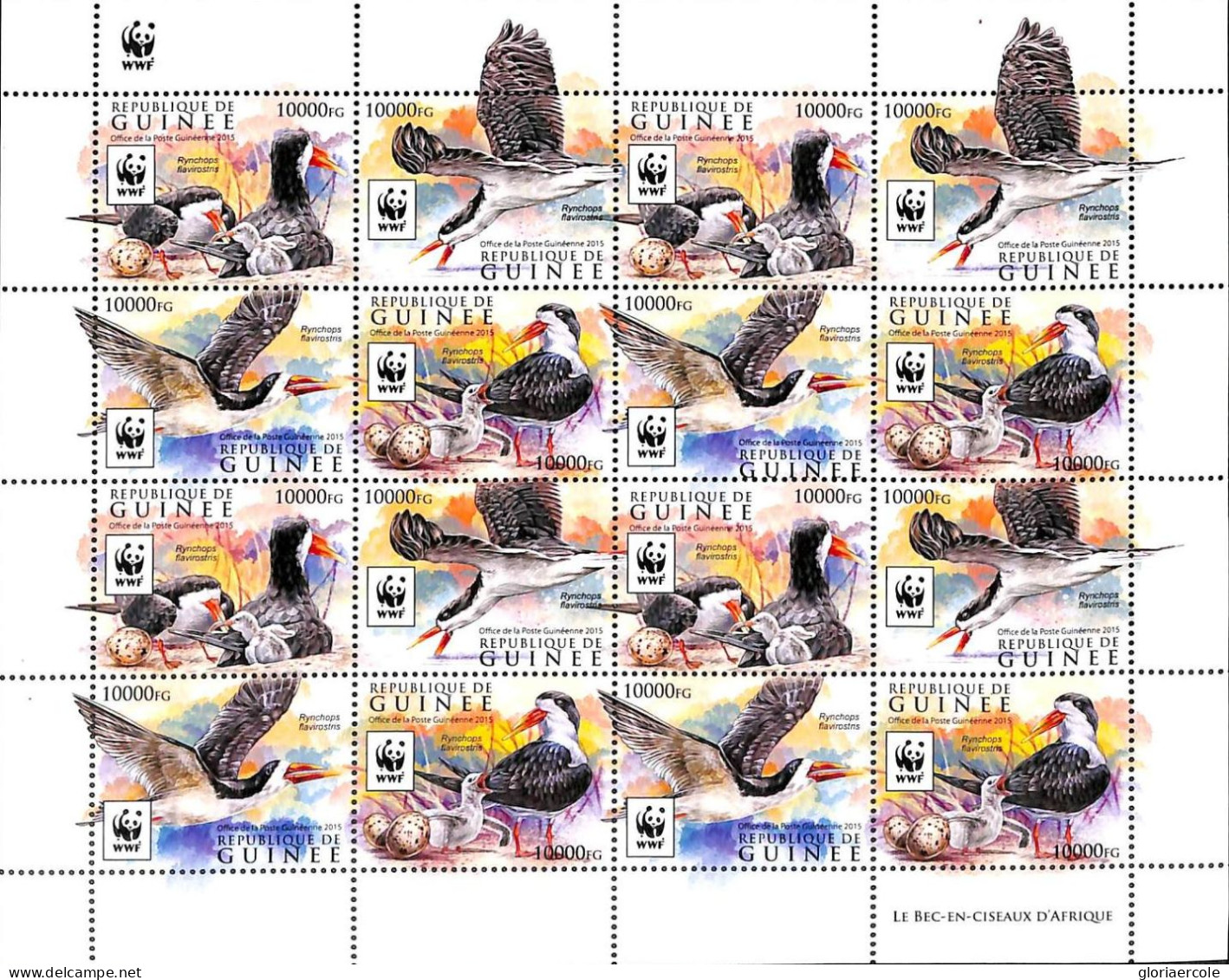 A9447 - REP.GUINEE - ERROR MISPERF Stamp Sheet - 2015 - Birds WWF - Autres & Non Classés