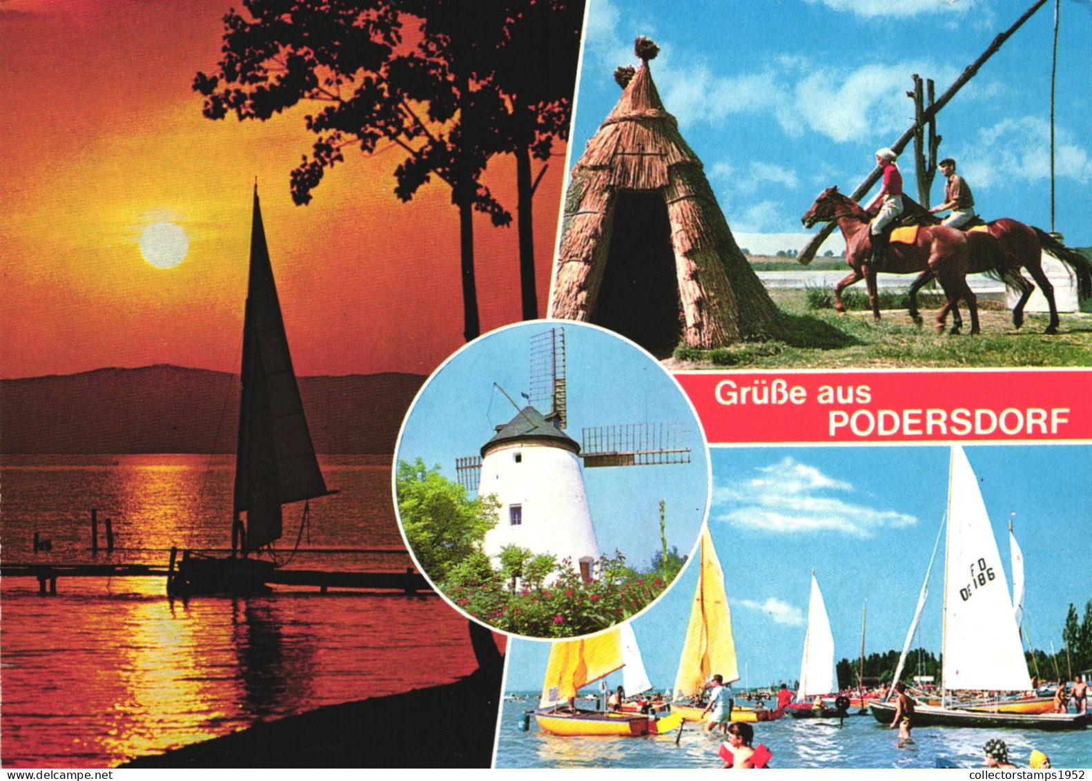 PODERSDORF, BURGENLAND, MULTIPLE VIEWS, SUNSET, BOATS, PORT, HUT, FOUNTAIN, WINDMILL, GERMANY - Burgenland