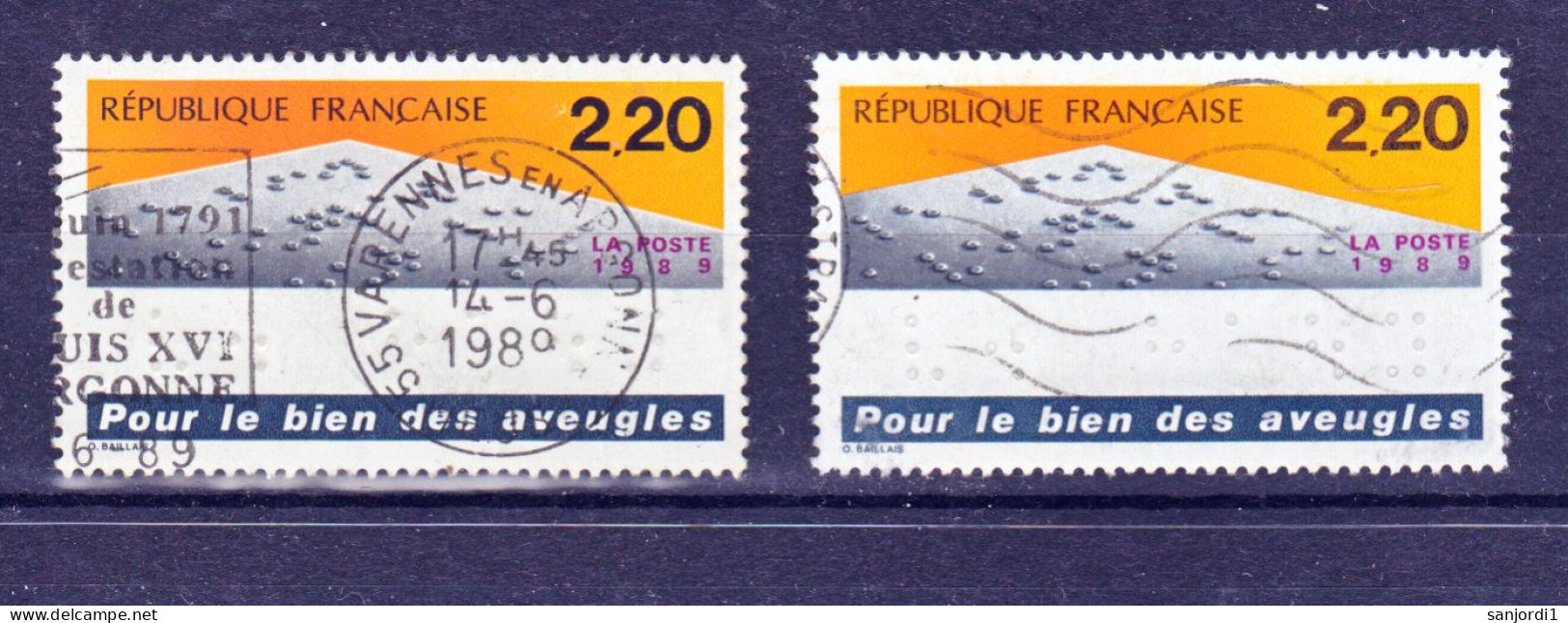 France 2562 Braille Variété Orange Vif Et Jaune Orangé  Oblitéré Used - Gebraucht
