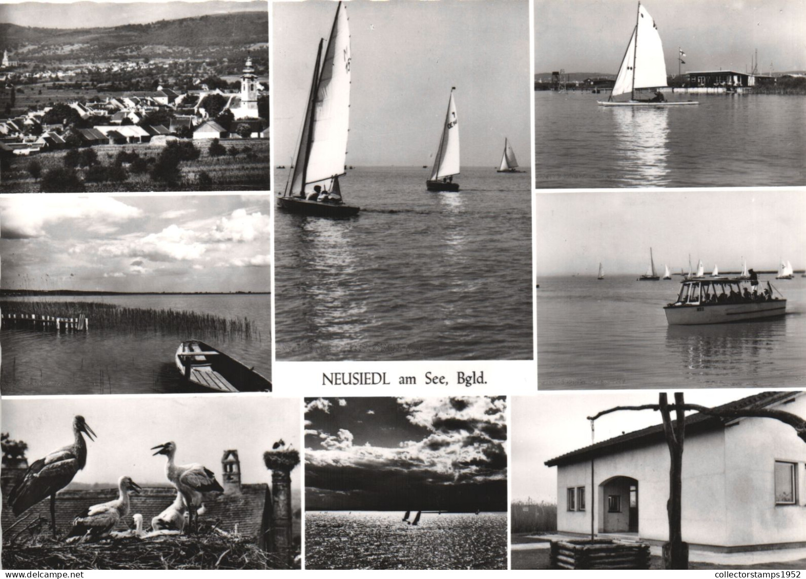 NEUSIEDL AM SEE, BURGENLAND, MULTIPLE VIEWS, ARCHITECTURE, BOAT, STORK, FOUNTAIN, GERMANY - Burgenland