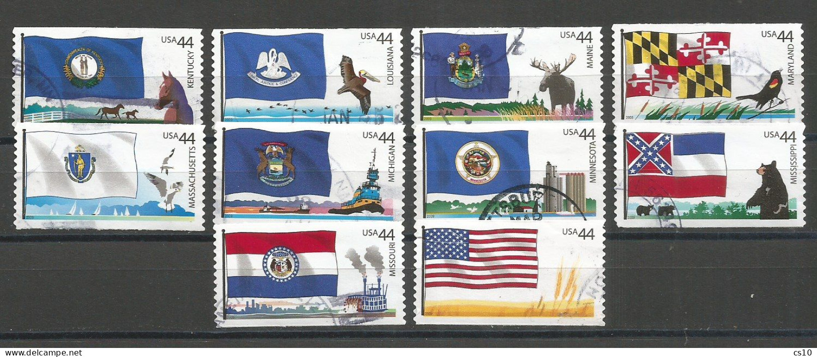 USA 2009 Flags Of Our Nation - 3rd Issue - SC.#4293/4302 - Cpl 10v Set In VFU Condition With Circular PMK!! - Strips & Multiples