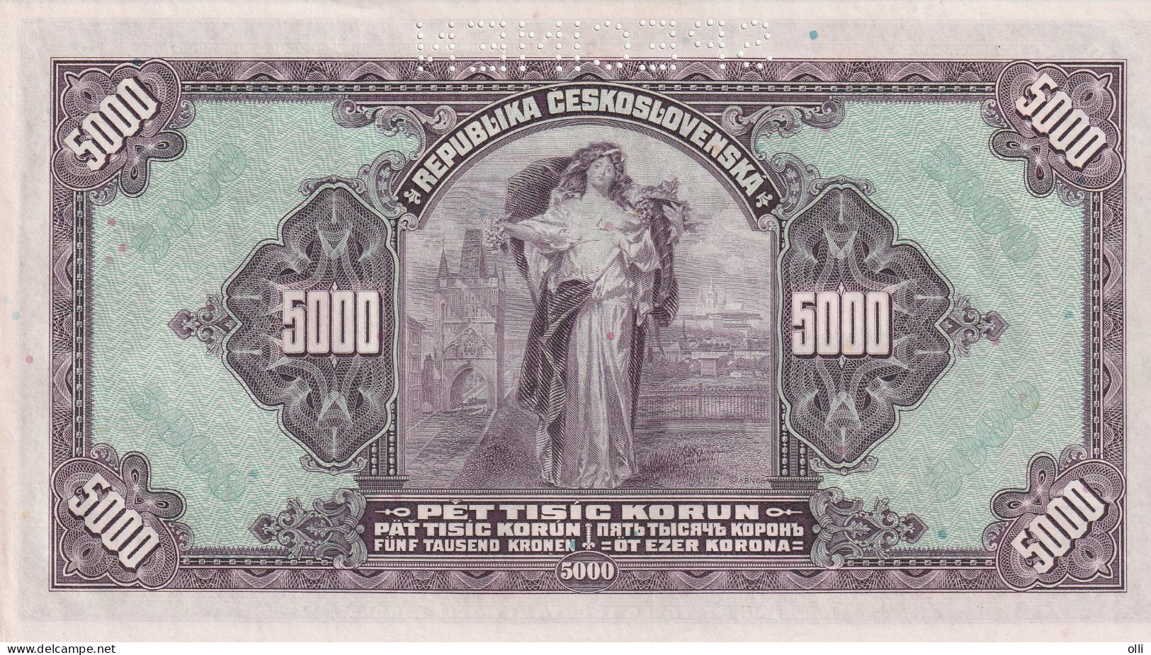 Czechoslovakia 5.000 Korun, P-19s 1920   AUNC  SPECIMEN - Tchécoslovaquie