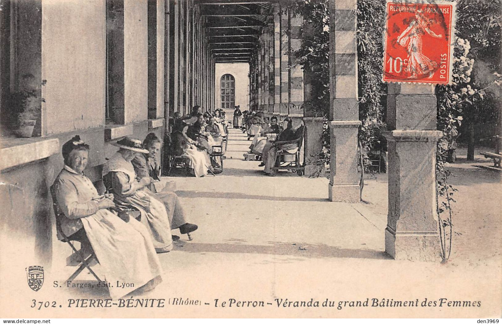 PIERRE BENITE (Rhône) - Le Perron - Véranda Du Grand Bâtiment Des Femmes - Voyagé 1914 (2 Scans) - Pierre Benite