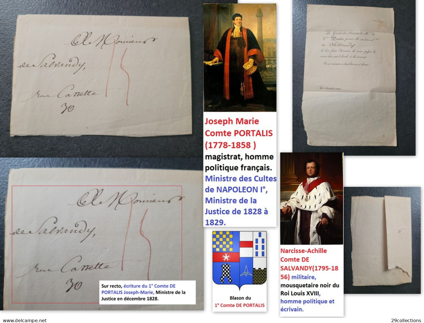 Lettre Autographe 1828 Du Comte DE PORTALIS Ministre Des Cultes NAPOLEON 1807-1808, Pli Au Comte DE SALVANDY - Historische Personen