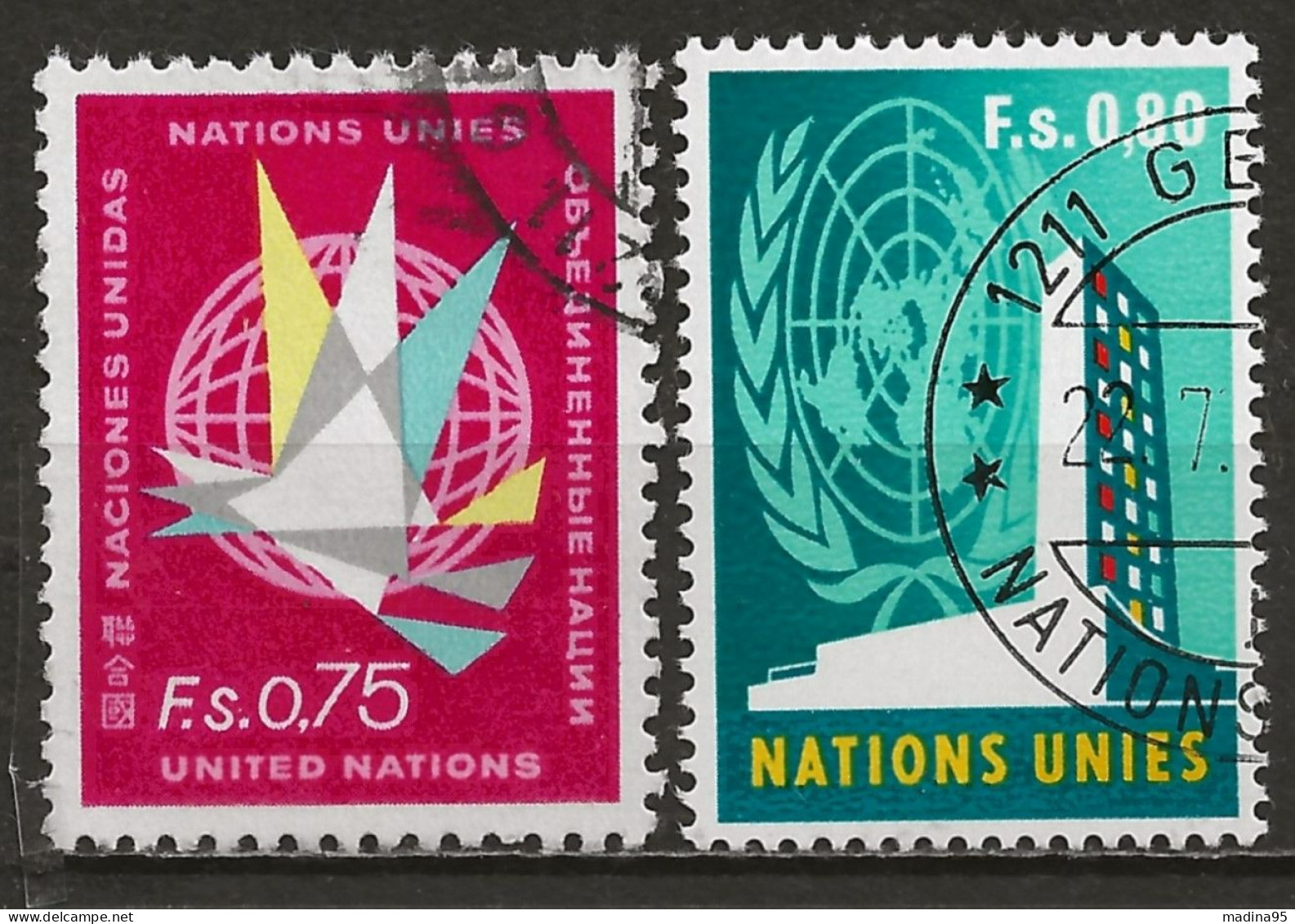 NATIONS-UNIES - GENEVE: Obl., N° YT 8 Et 9, TB - Usati