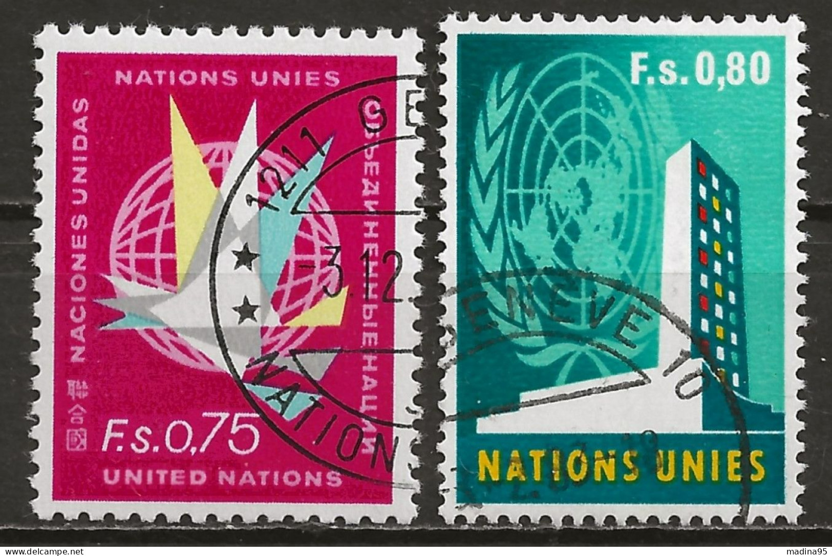 NATIONS-UNIES - GENEVE: Obl., N° YT 8 Et 9, TB - Used Stamps