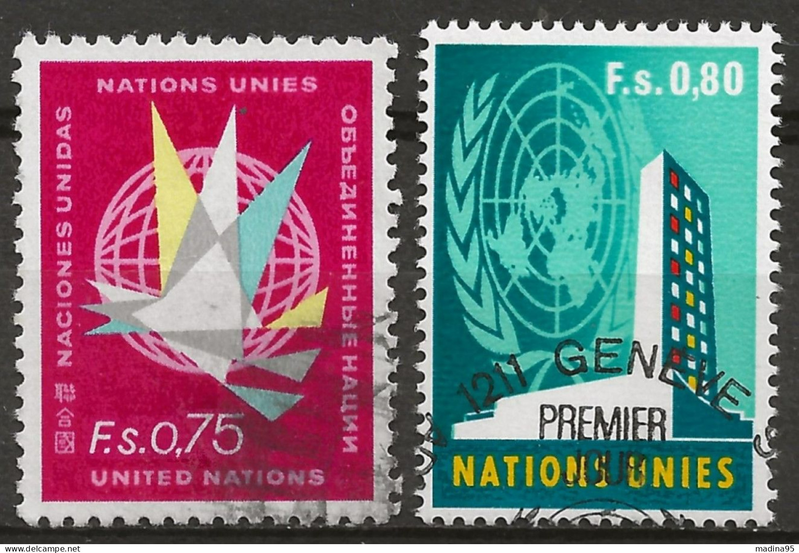 NATIONS-UNIES - GENEVE: Obl., N° YT 8 Et 9, TB - Usati