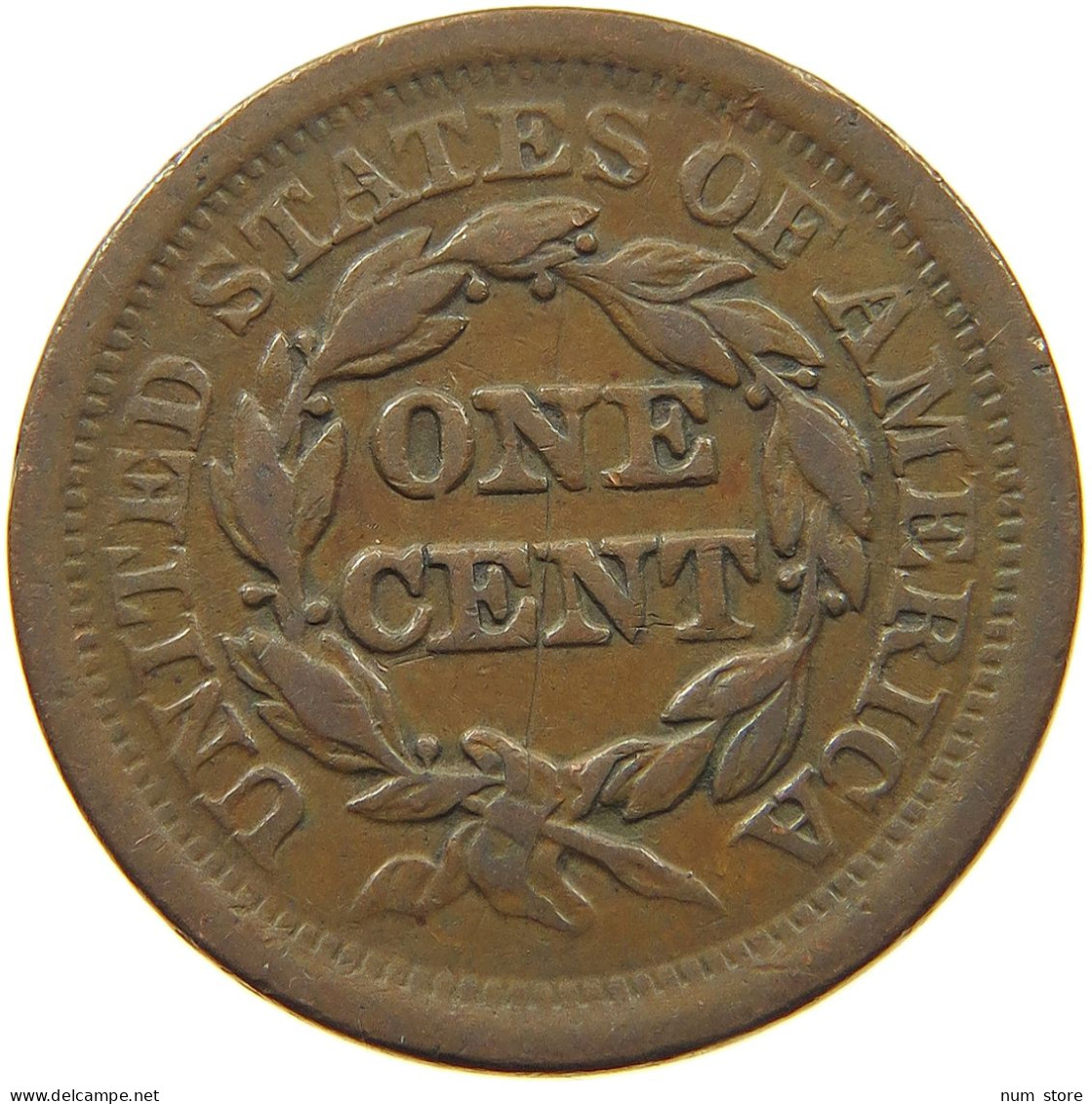 UNITED STATES OF AMERICA CENT 1852 BRAIDED HAIR #t109 0087 - 1840-1857: Braided Hair (Cheveux Tressés)