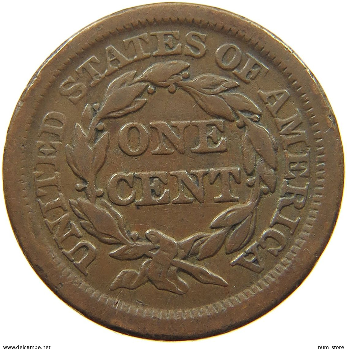 UNITED STATES OF AMERICA CENT 1853 BRAIDED HAIR #t109 0083 - 1840-1857: Braided Hair (Cheveux Tressés)