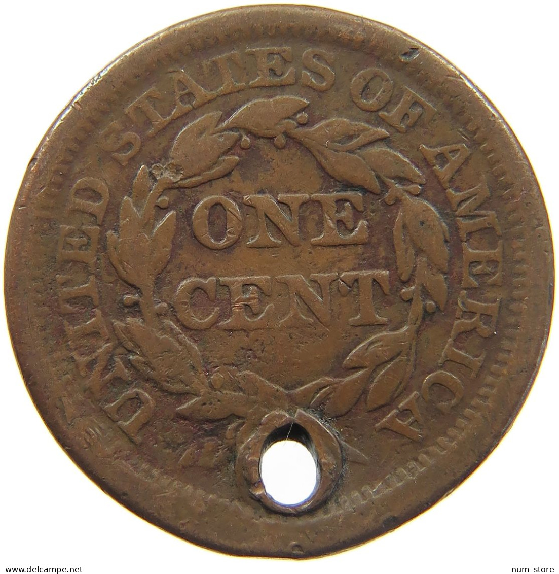 UNITED STATES OF AMERICA CENT 1853 BRAIDED HEAD #c012 0009 - 1840-1857: Braided Hair (Capelli Intrecciati)