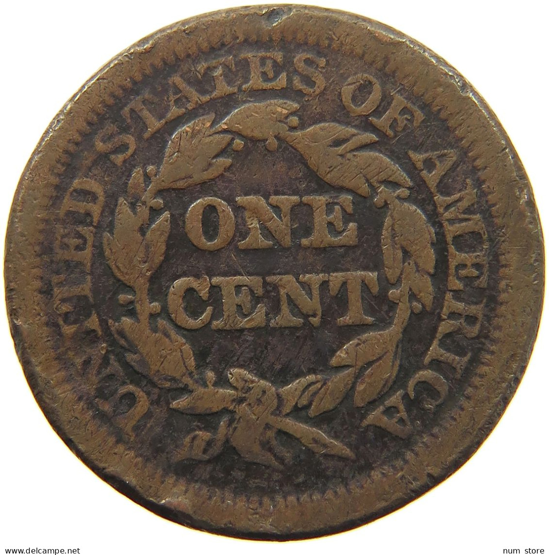 UNITED STATES OF AMERICA CENT 1843 BRAIDED HEAD #c003 0351 - 1840-1857: Braided Hair (Cheveux Tressés)