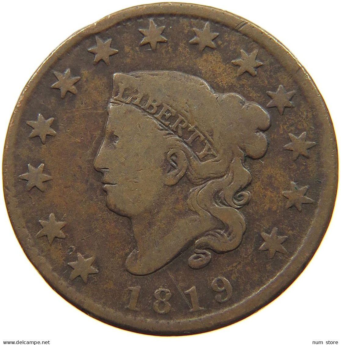 UNITED STATES OF AMERICA CENT 1819 Coronet Head #t109 0085 - 1816-1839: Coronet Head