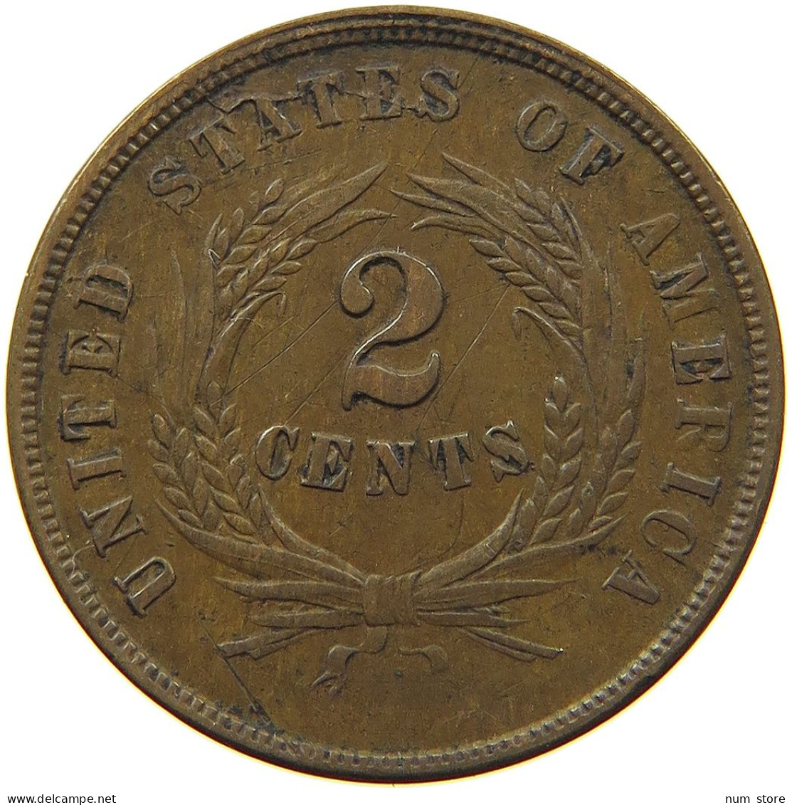 UNITED STATES OF AMERICA 2 CENTS 1864 WEAK STRUCK 1864 #t116 1017 - 2, 3 & 20 Cent