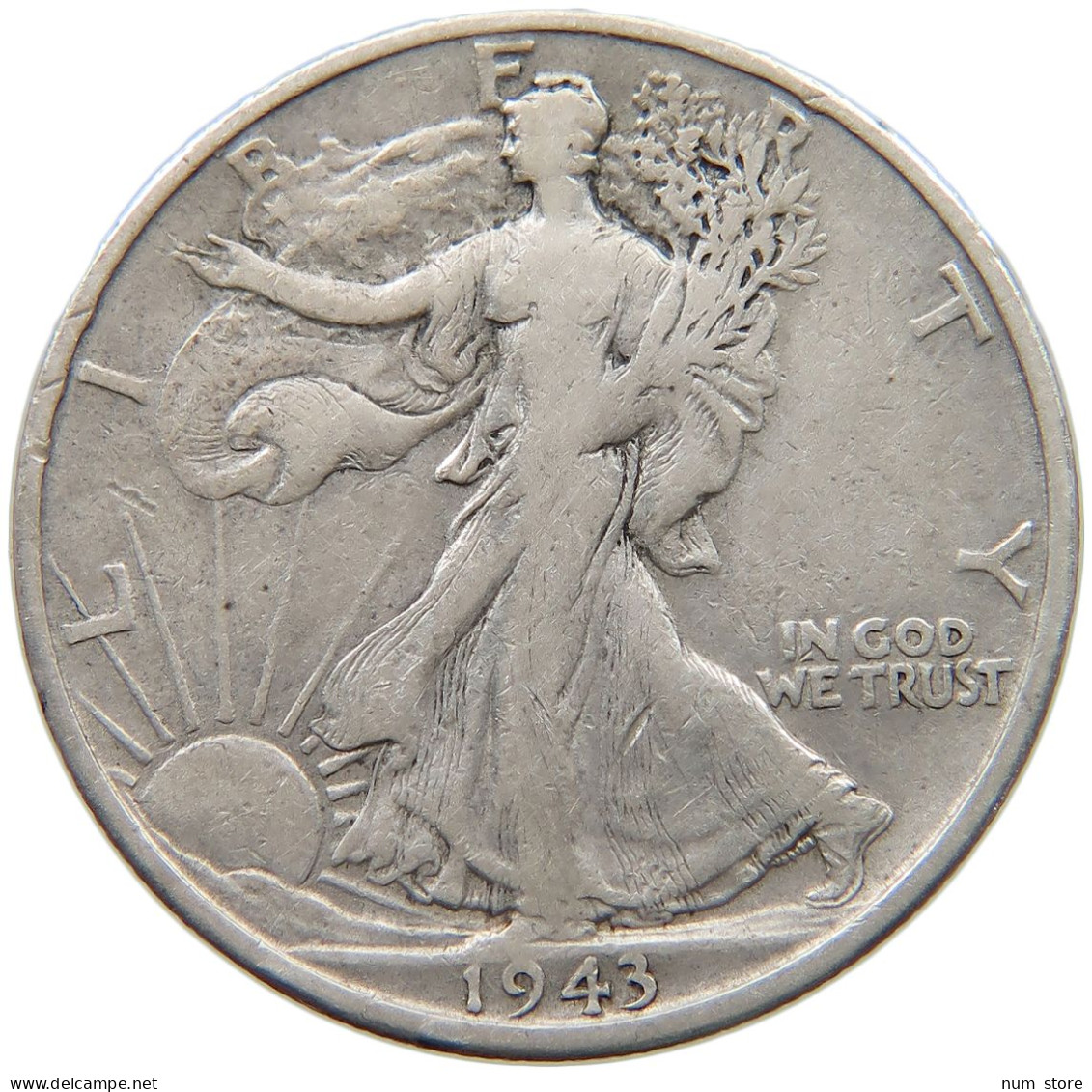 UNITED STATES OF AMERICA 1/2 DOLLAR 1943 S LIBERTY WALKING #s058 0429 - 1916-1947: Liberty Walking