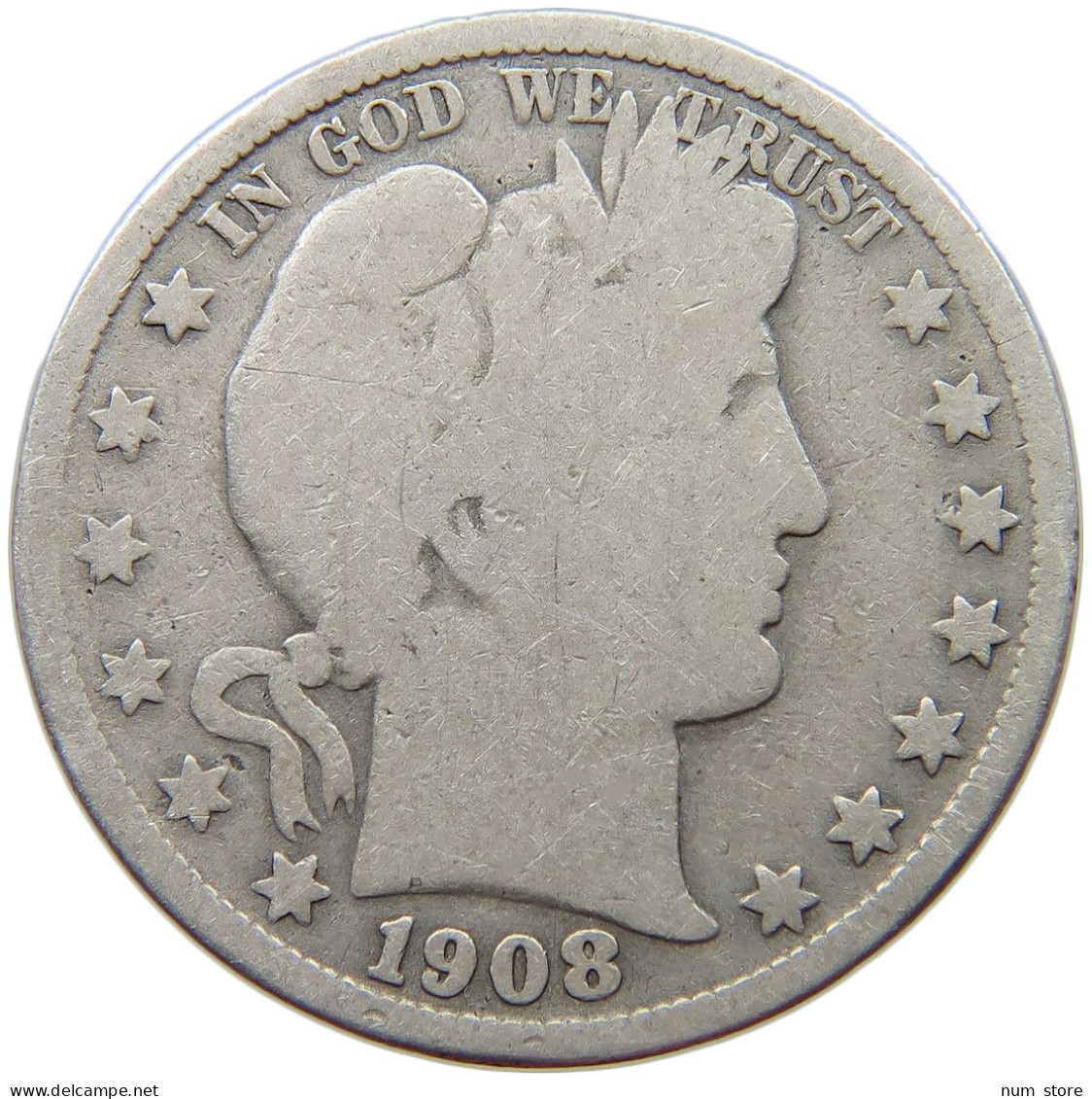 UNITED STATES OF AMERICA 1/2 DOLLAR 1908 BARBER #s074 0373 - 1892-1915: Barber