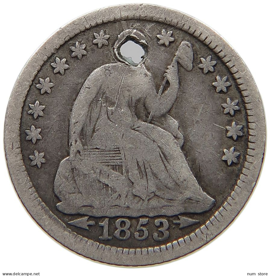 UNITED STATES OF AMERICA 1/2 DIME 1853 SEATED LIBERTY #s055 0525 - 1839-1891: Seated Liberty (Liberté Assise)