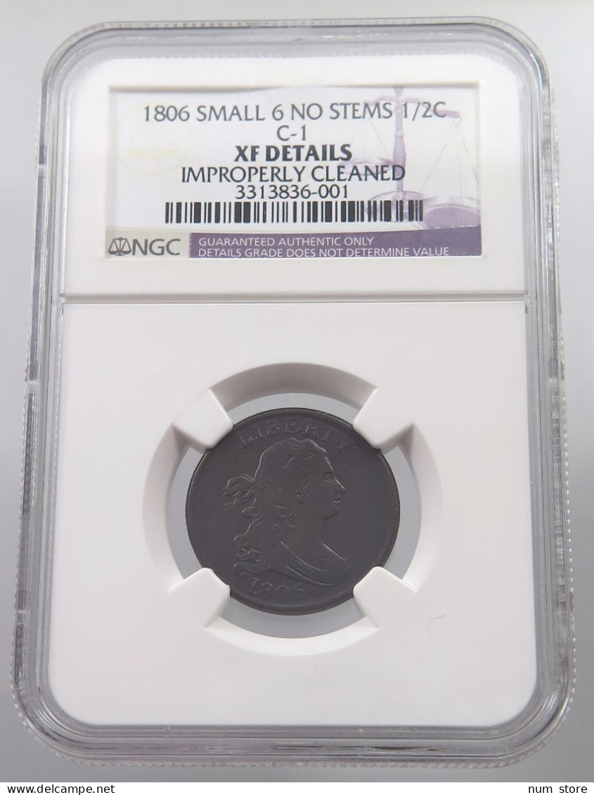 UNITED STATES OF AMERICA 1/2 CENT 1806 Draped Bust (1800-1808) SMALL 6 NO STEMS #tm6 0091 - 1794-1839: Early Halves