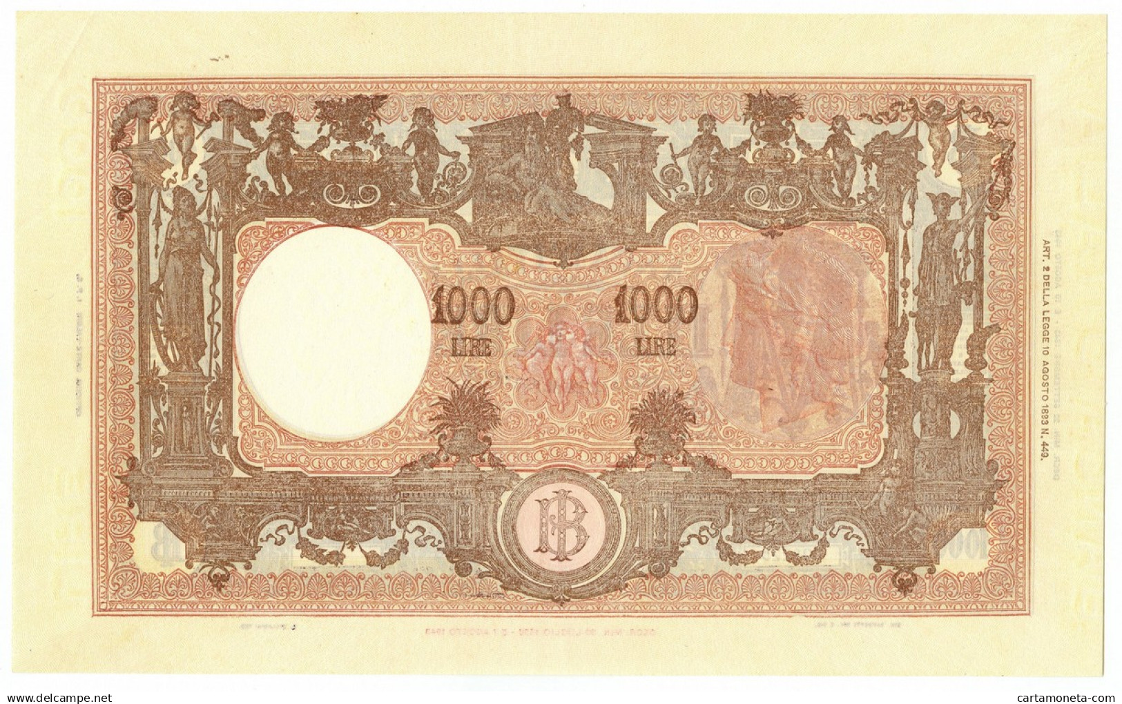 1000 LIRE BARBETTI GRANDE M TESTINA RETRO BI 22/09/1943 SUP- - Otros