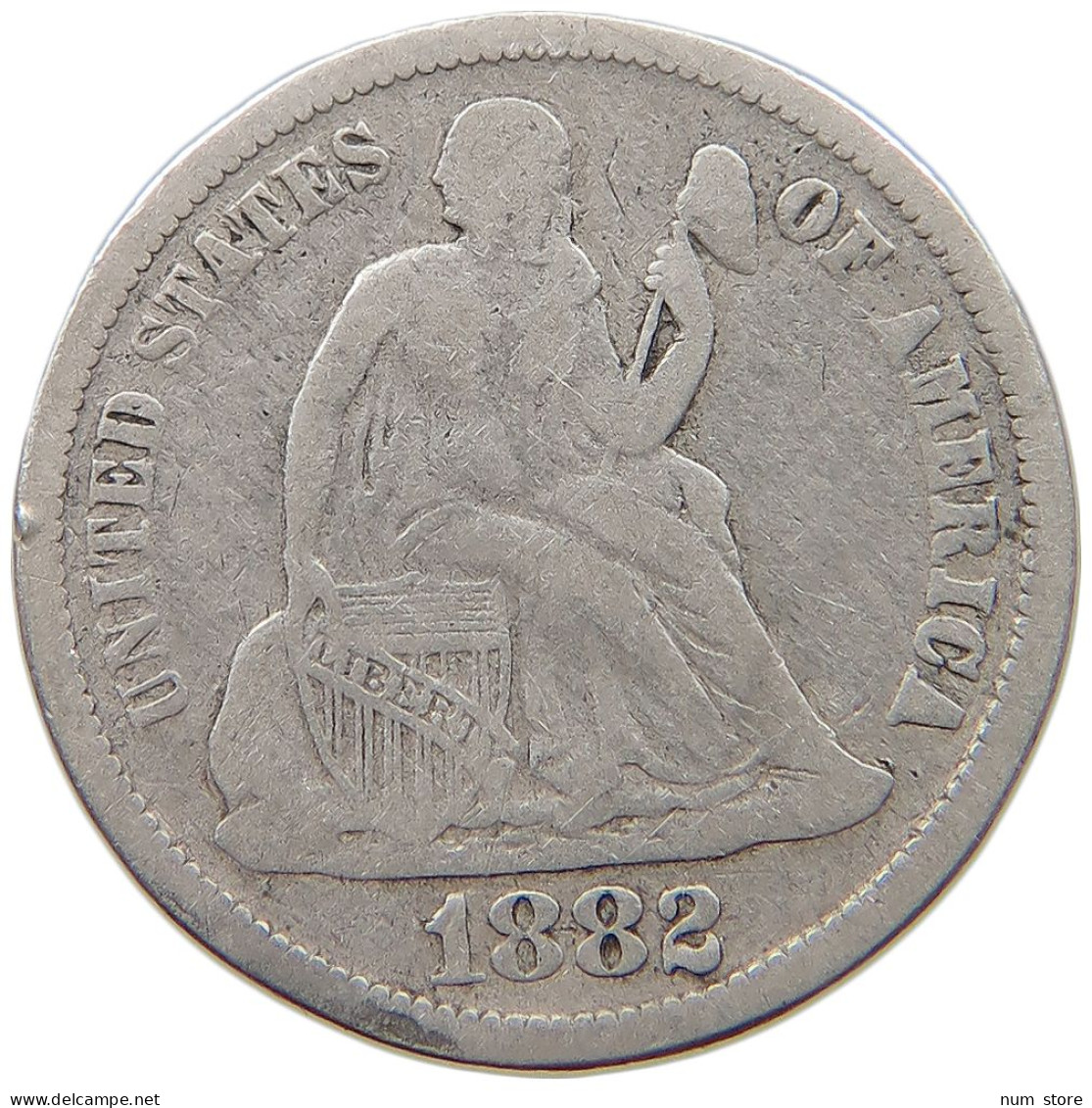 UNITED STATES OF AMERICA DIME 1882 SEATED LIBERTY #s049 0577 - 1837-1891: Seated Liberty