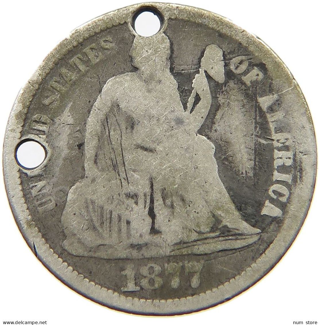 UNITED STATES OF AMERICA DIME 1877 SEATED LIBERTY ENGRAVED HS #t125 0537 - 1837-1891: Seated Liberty