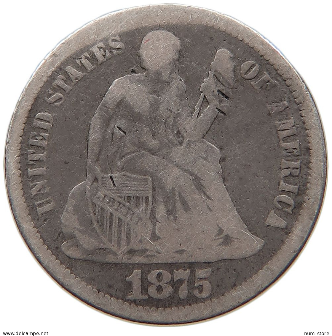 UNITED STATES OF AMERICA DIME 1875 CC SEATED LIBERTY #t143 0391 - 1837-1891: Seated Liberty (Libertà Seduta)