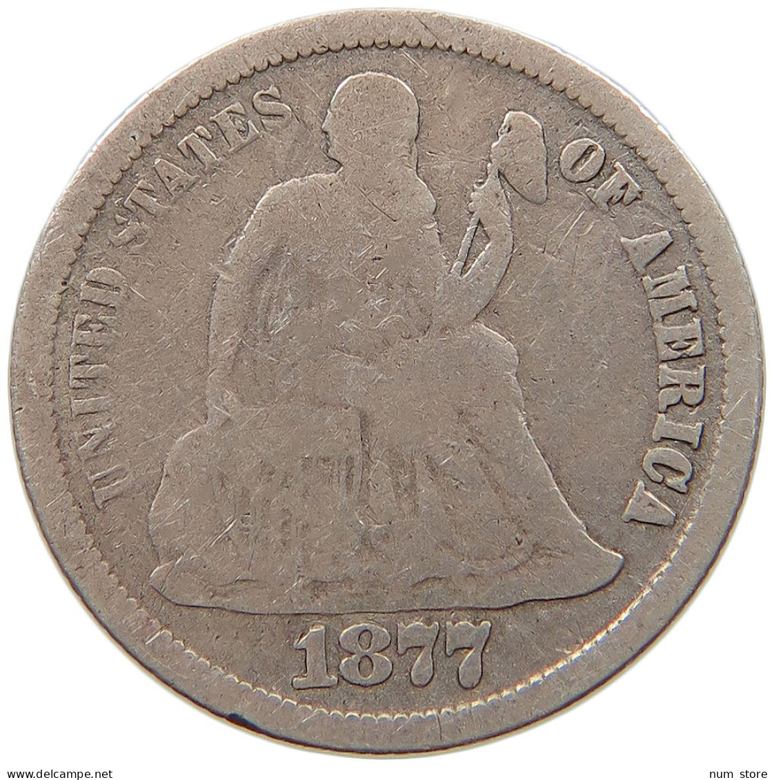 UNITED STATES OF AMERICA DIME 1877 CC SEATED LIBERTY #t115 0155 - 1837-1891: Seated Liberty