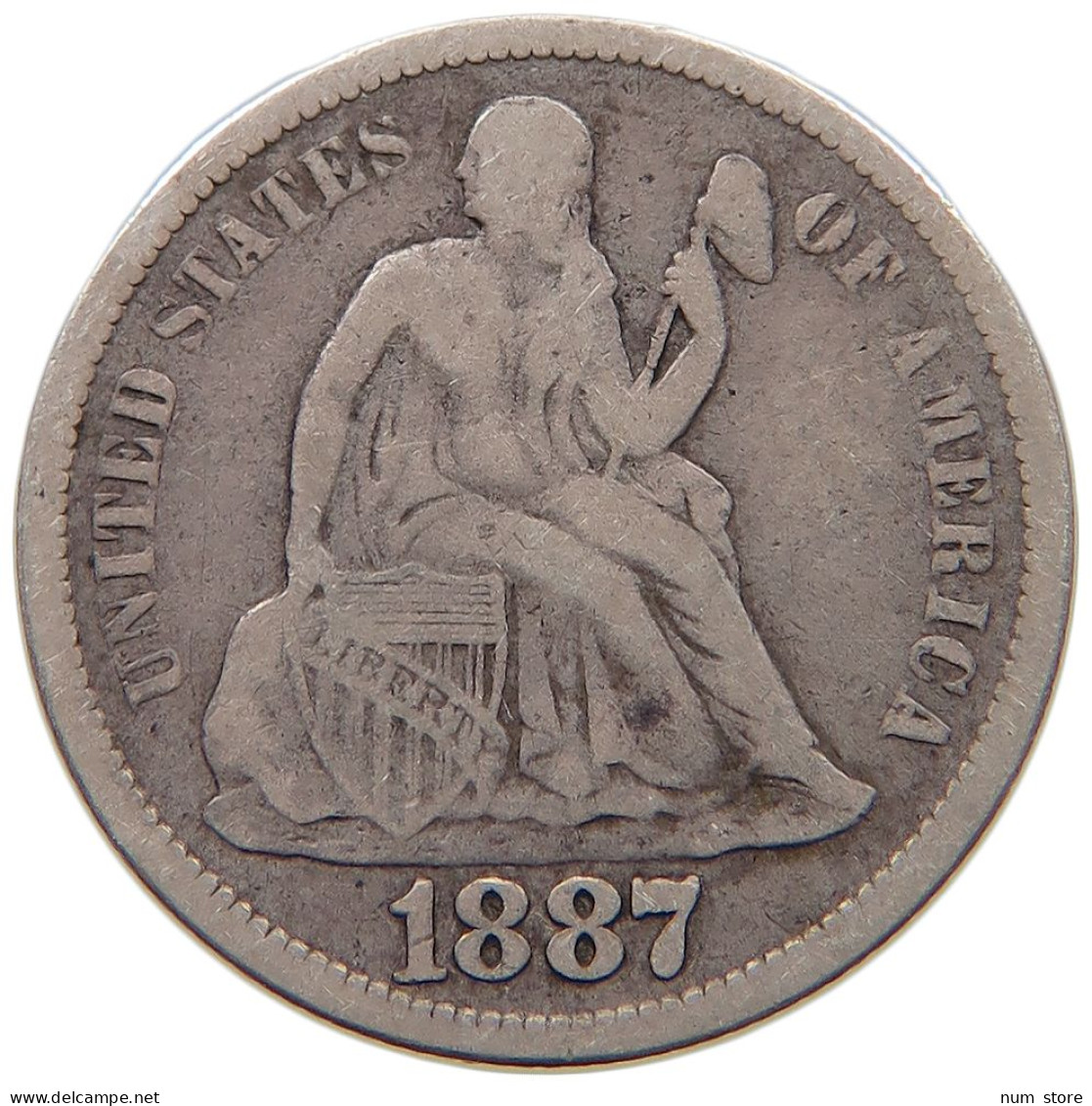 UNITED STATES OF AMERICA DIME 1877 S SEATED LIBERTY #t156 0525 - 1837-1891: Seated Liberty