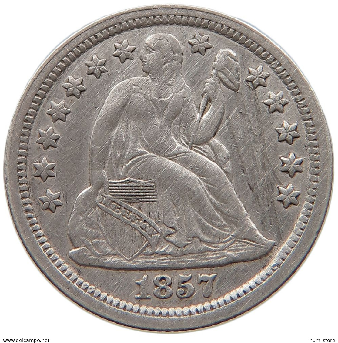 UNITED STATES OF AMERICA DIME 1857 SEATED LIBERTY #t143 0389 - 1837-1891: Seated Liberty