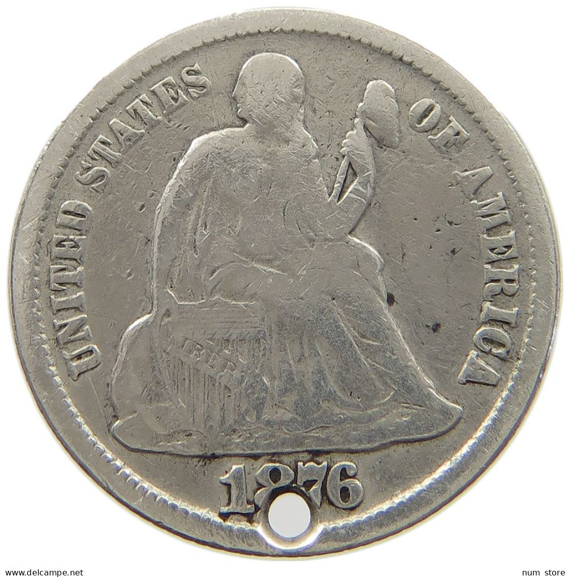 UNITED STATES OF AMERICA DIME 1876 CC SEATED LIBERTY #a052 0567 - 1837-1891: Seated Liberty (Libertà Seduta)