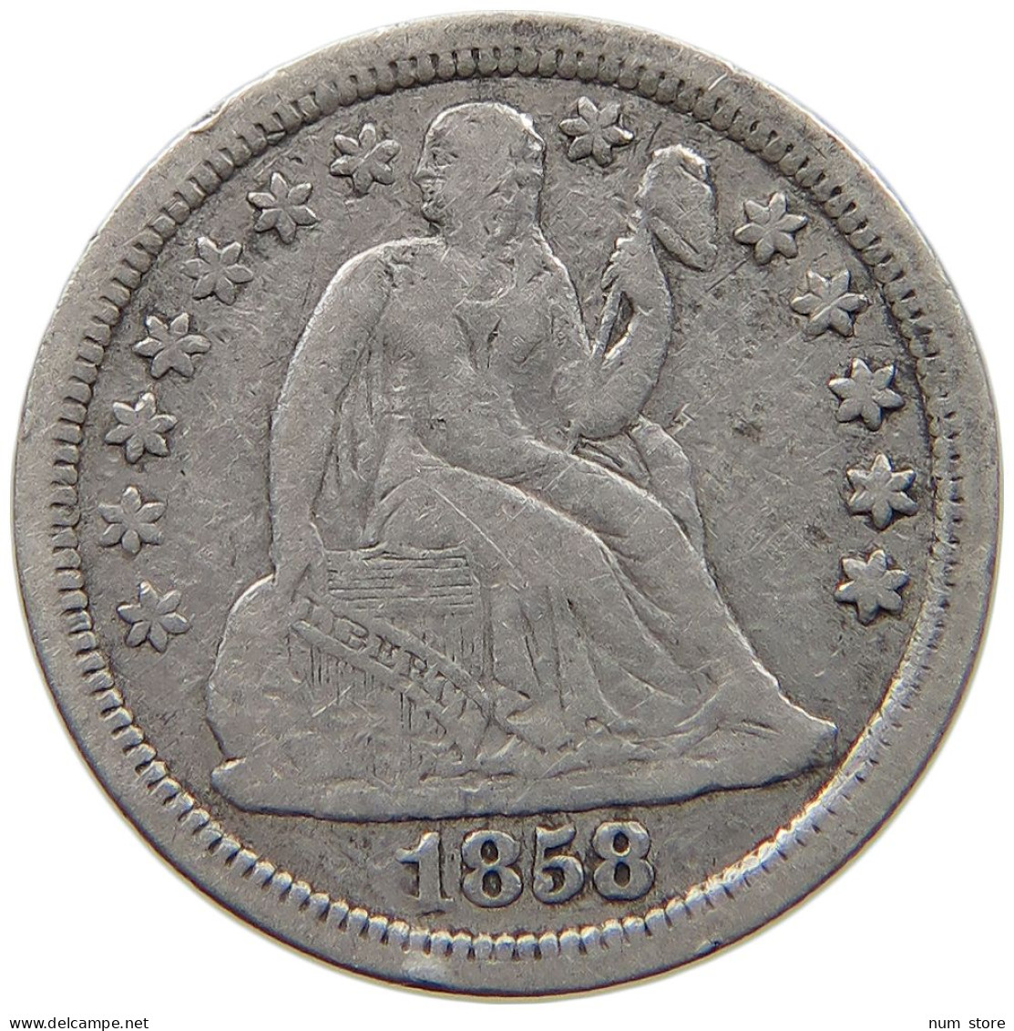 UNITED STATES OF AMERICA DIME 1858 SEATED LIBERTY #t006 0241 - 1837-1891: Seated Liberty (Libertà Seduta)