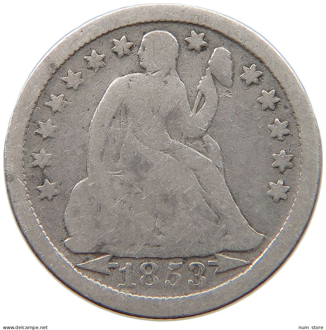 UNITED STATES OF AMERICA DIME 1853 SEATED LIBERTY #t116 0227 - 1837-1891: Seated Liberty (Liberté Assise)