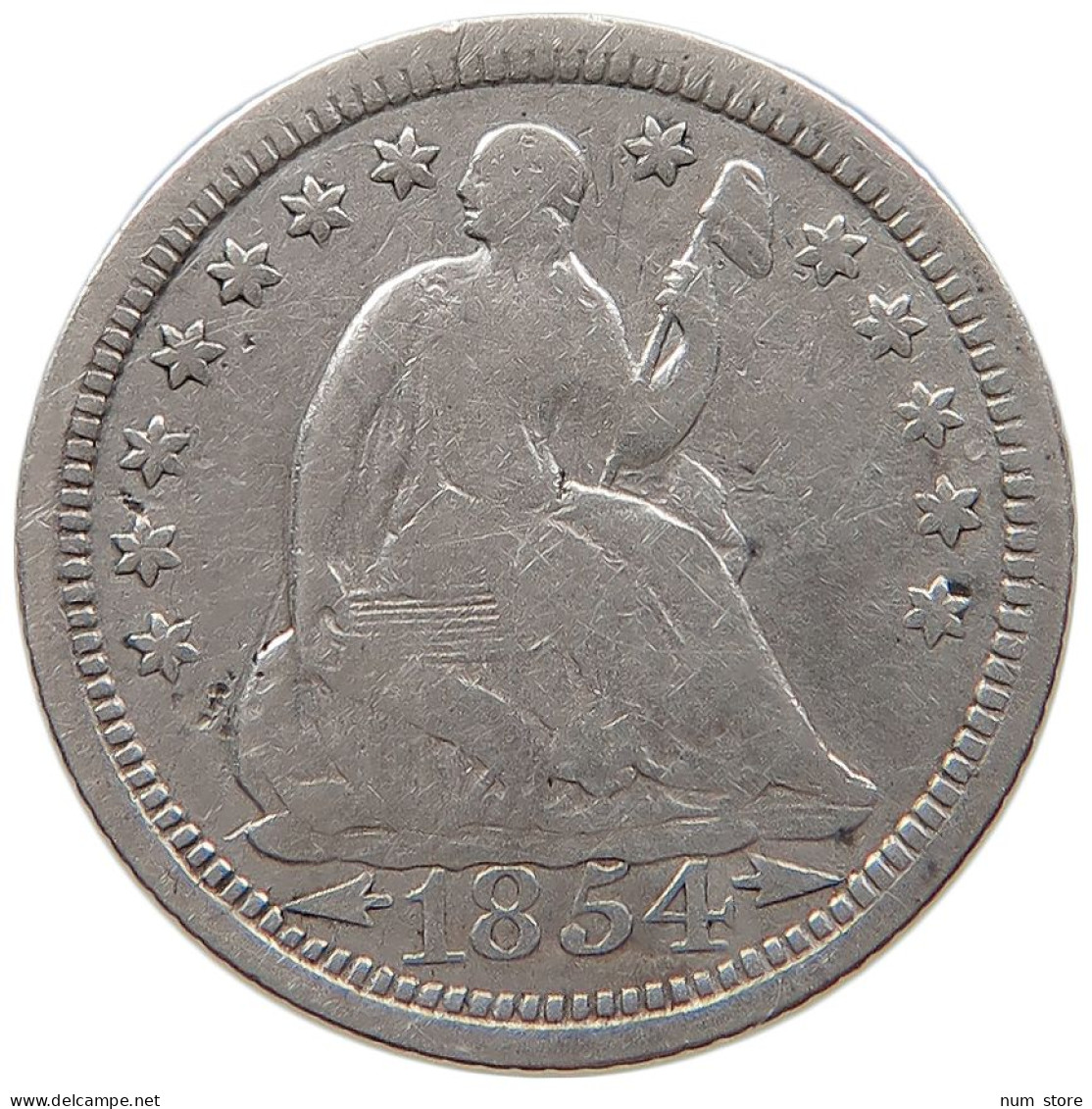 UNITED STATES OF AMERICA DIME 1854 SEATED LIBERTY #t143 0393 - 1837-1891: Seated Liberty (Liberté Assise)