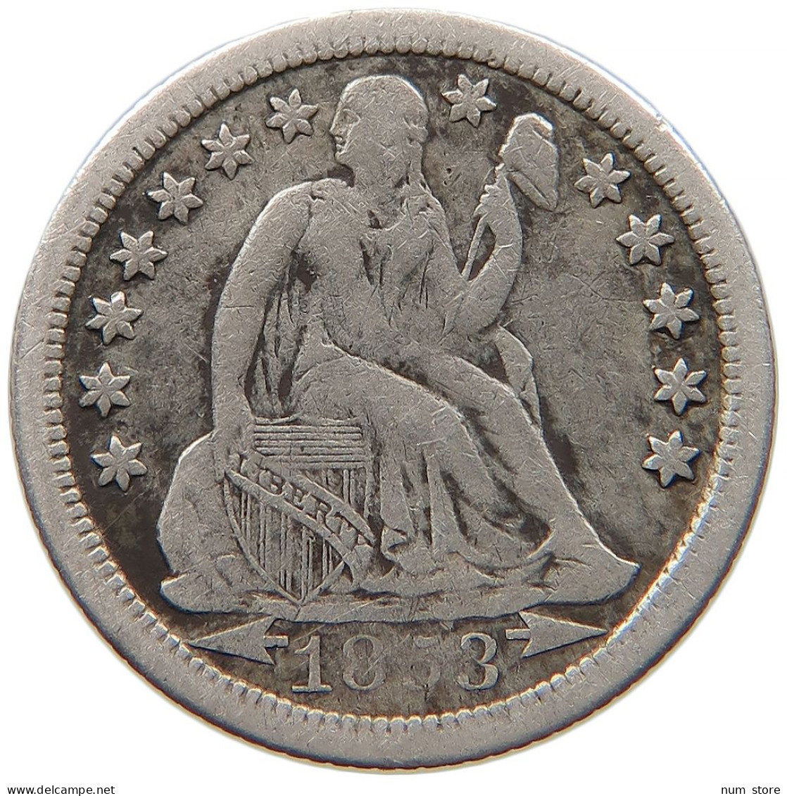 UNITED STATES OF AMERICA DIME 1853 O SEATED LIBERTY #t011 0303 - 1837-1891: Seated Liberty (Liberté Assise)