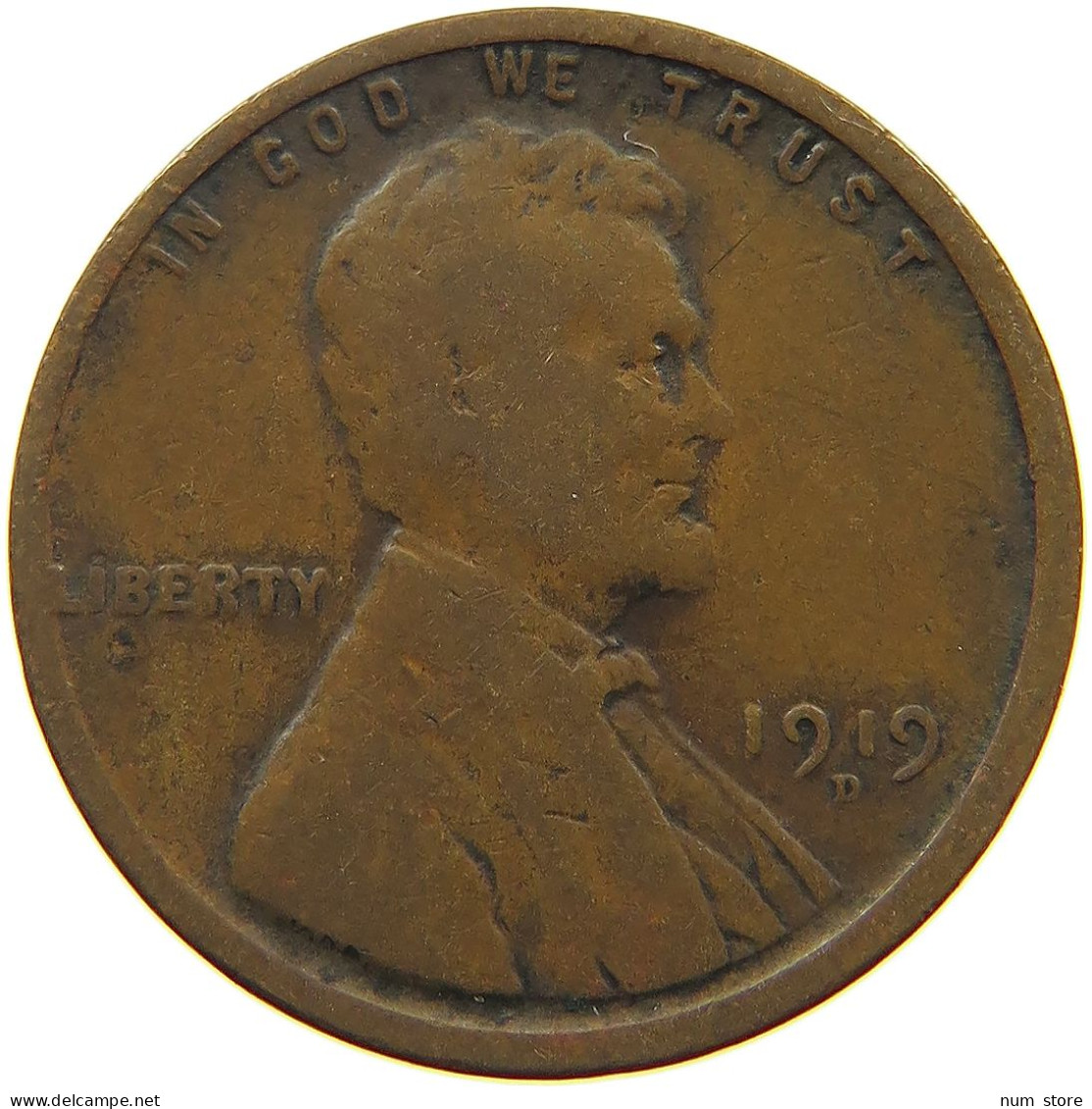 UNITED STATES OF AMERICA CENT 1919 D Lincoln Wheat #s063 0855 - 1909-1958: Lincoln, Wheat Ears Reverse