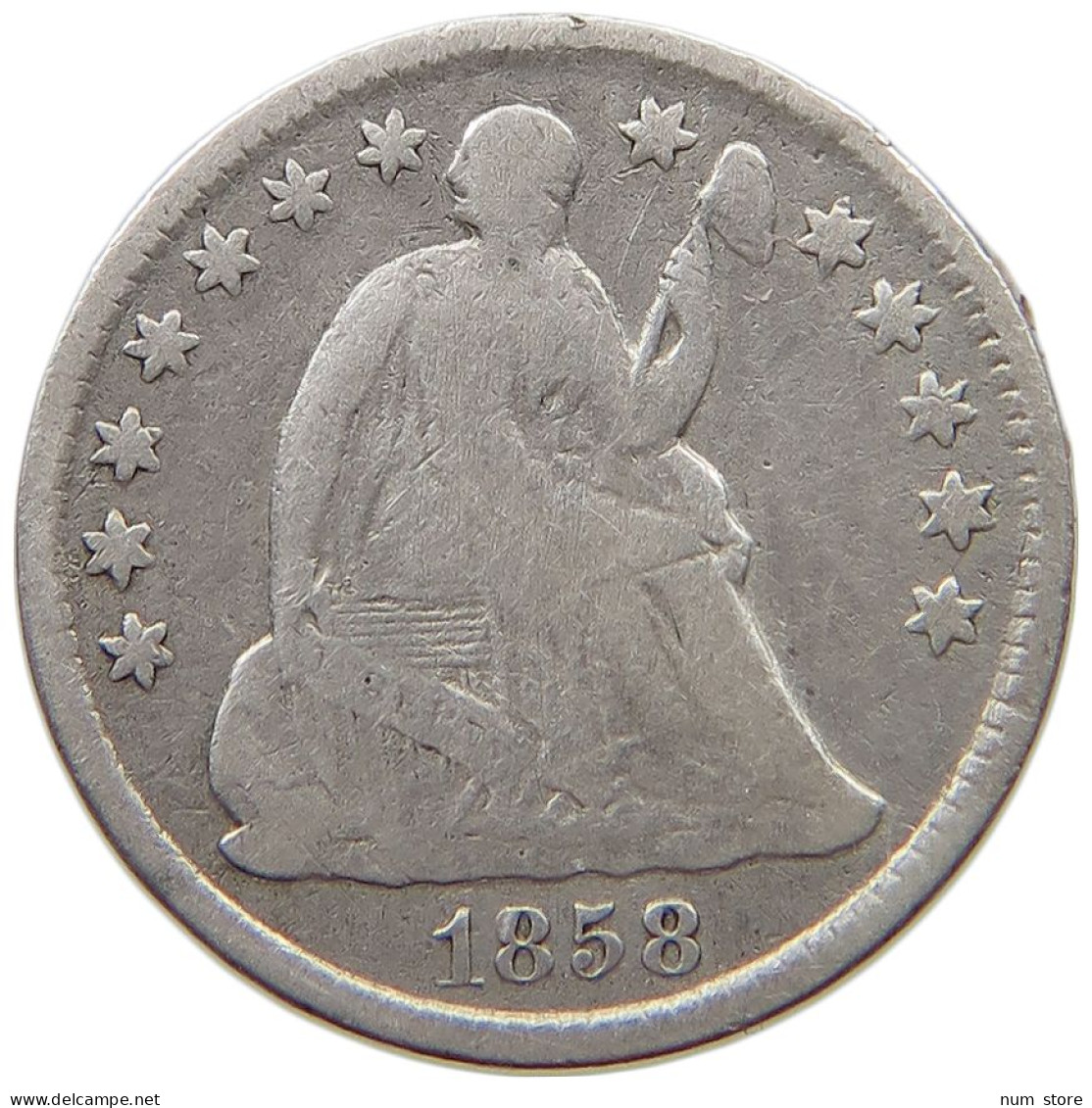 UNITED STATES OF AMERICA HALF DIME 1858 SEATED LIBERTY #t122 0589 - Medios  Dimes