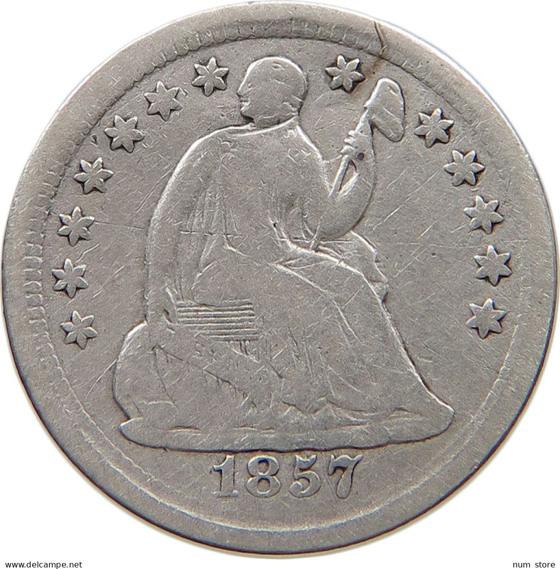 UNITED STATES OF AMERICA HALF DIME 1857 SEATED LIBERTY #t121 0325 - Half Dimes (Mezzi Dimes)