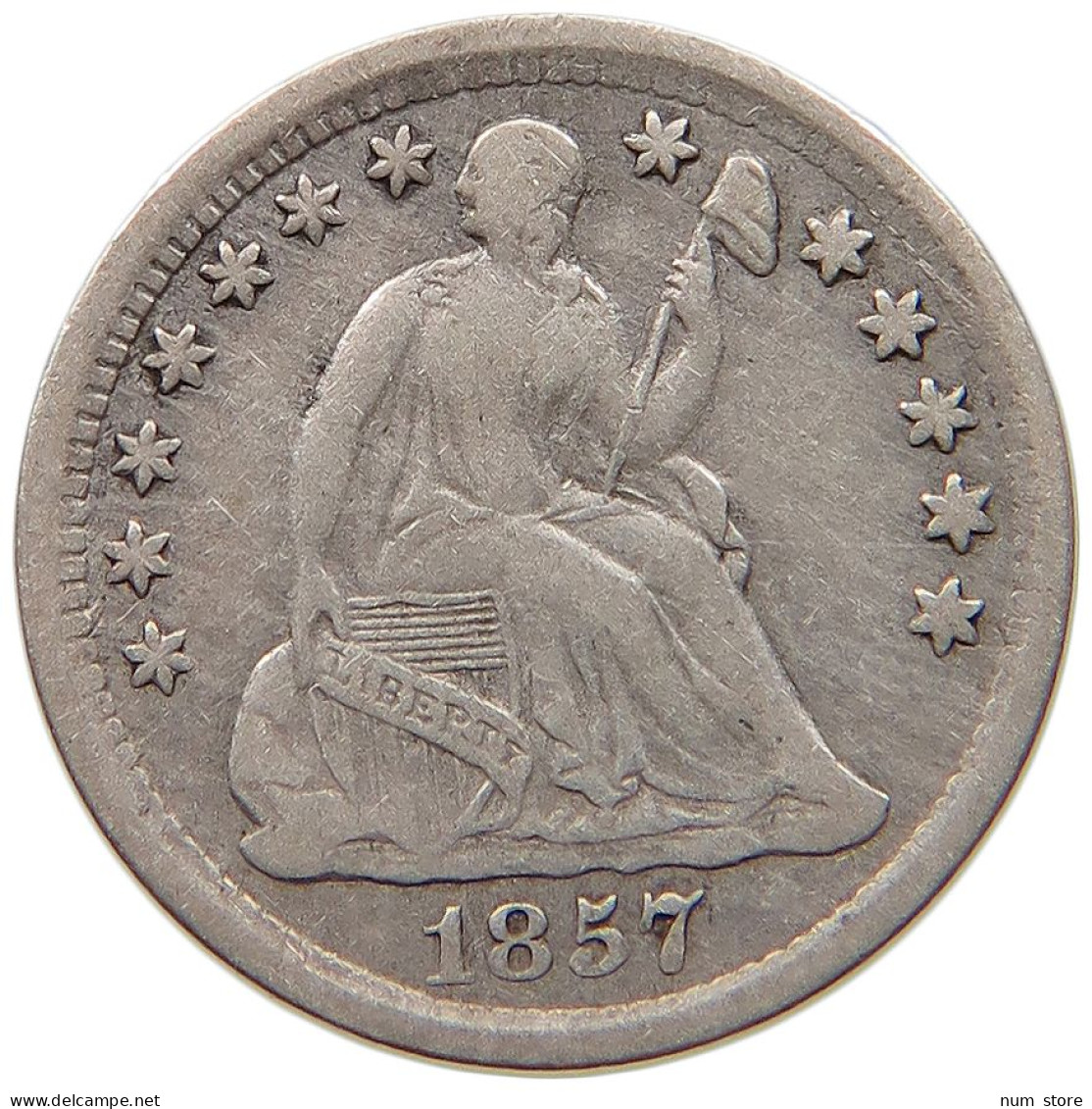 UNITED STATES OF AMERICA HALF DIME 1857 SEATED LIBERTY #t109 2101 - Half Dimes