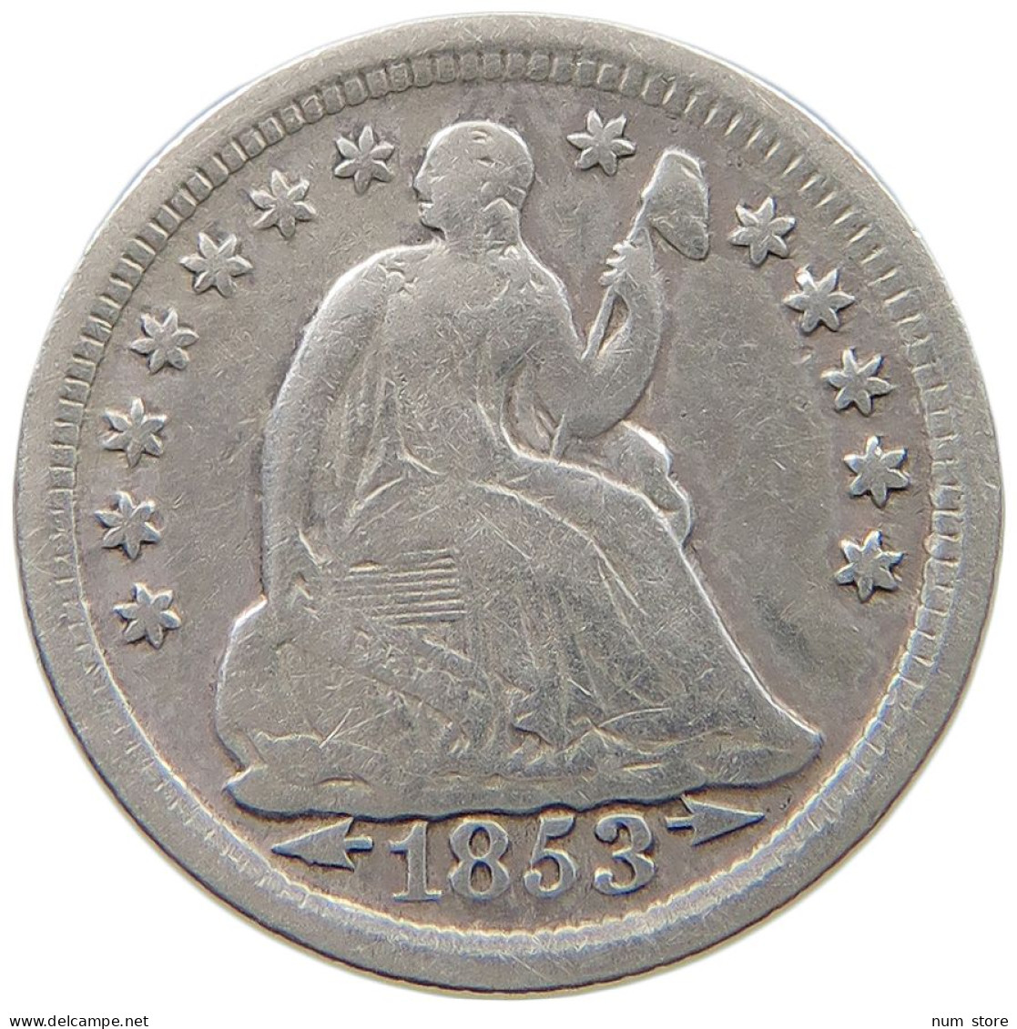 UNITED STATES OF AMERICA HALF DIME 1853 SEATED LIBERTY #t085 0173 - Half Dimes