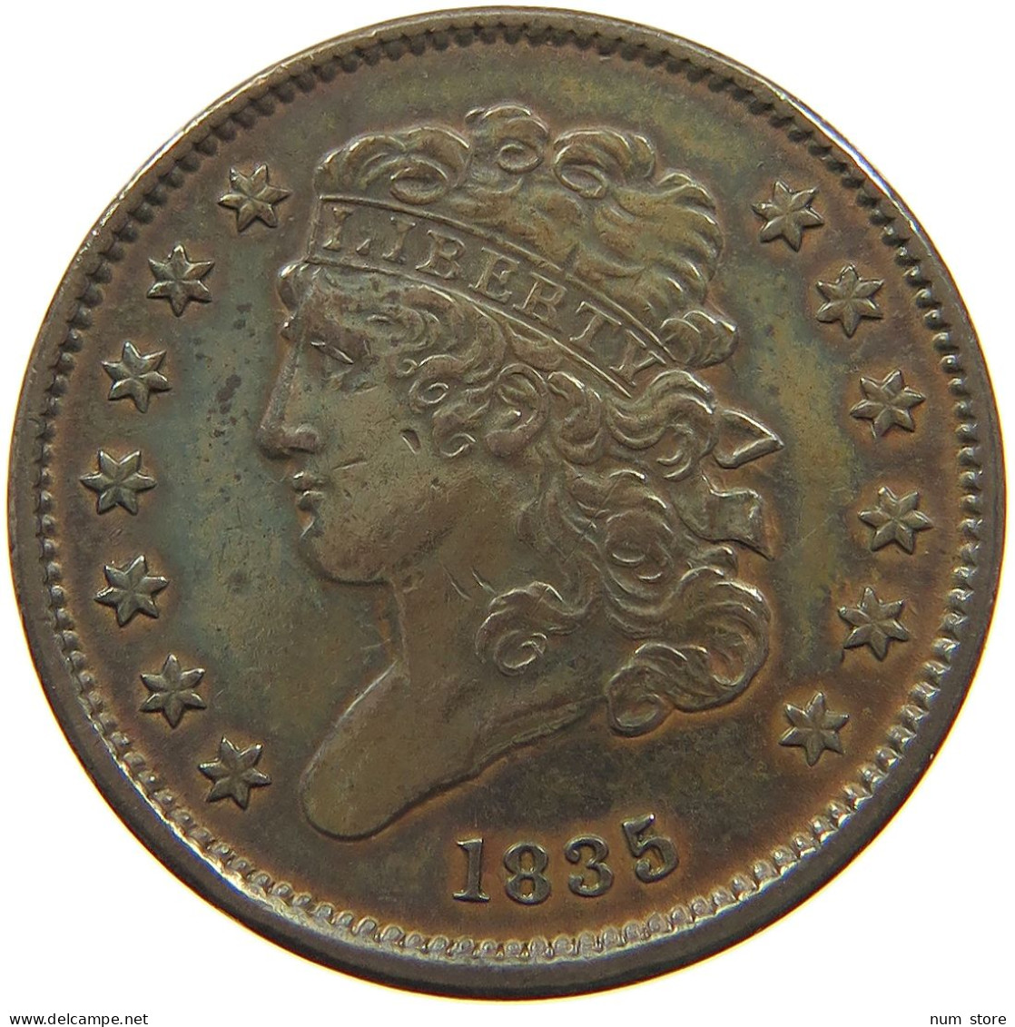 UNITED STATES OF AMERICA HALF CENT 1835 CLASSIC HEAD #t140 0285 - Half Cent