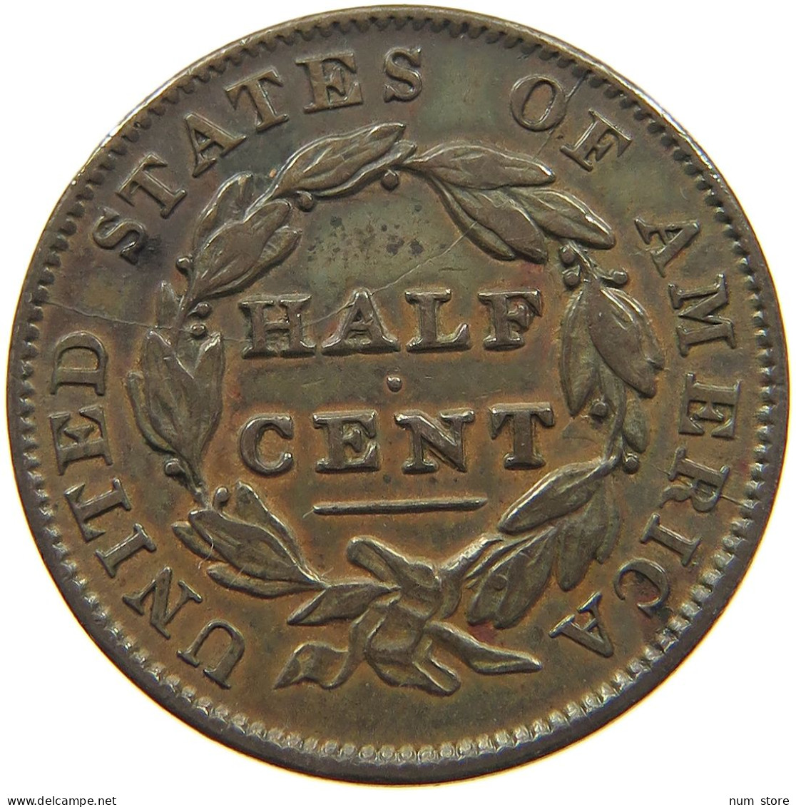 UNITED STATES OF AMERICA HALF CENT 1835 CLASSIC HEAD #t140 0285 - Half Cent