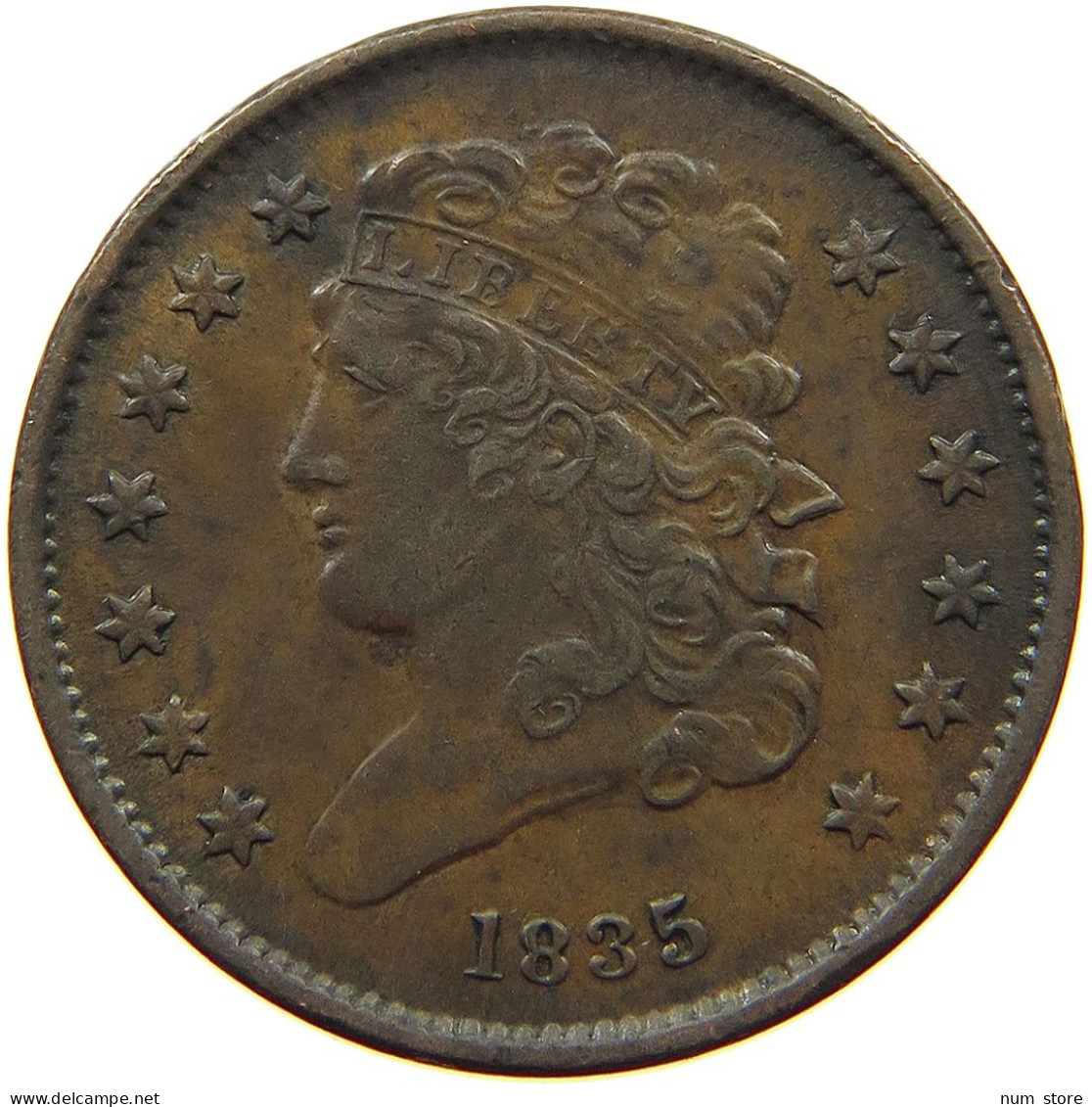 UNITED STATES OF AMERICA HALF CENT 1835 CLASSIC HEAD #t084 0323 - Cents Medianos