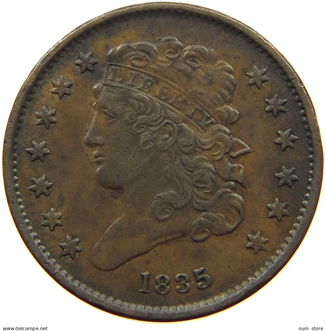 UNITED STATES OF AMERICA HALF CENT 1835 CLASSIC HEAD #t084 0323 - Half Cent