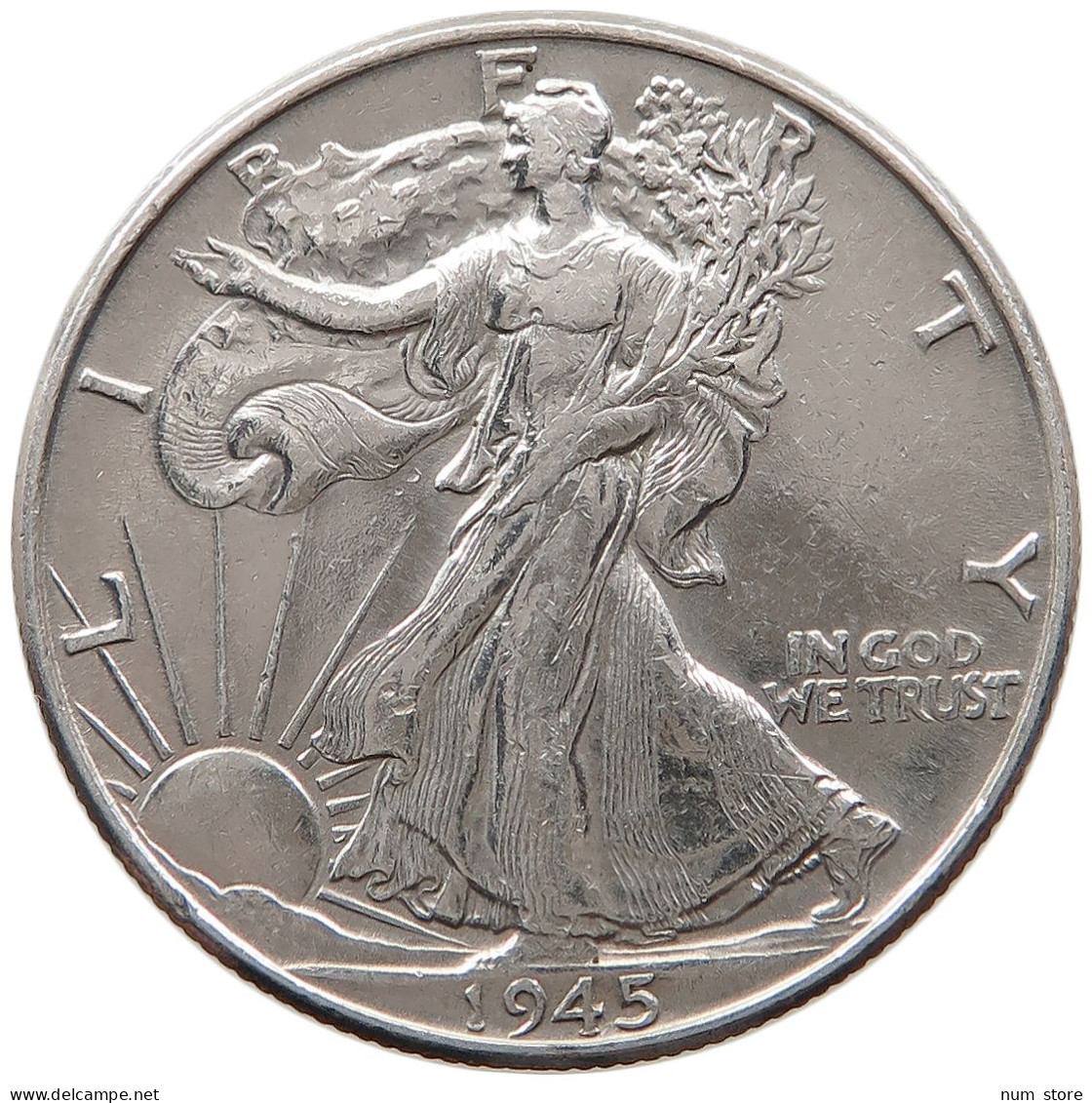 UNITED STATES OF AMERICA HALF 1/2 DOLLAR 1945 WALKING LIBERTY #t143 0309 - 1916-1947: Liberty Walking (Libertà Che Cammina)