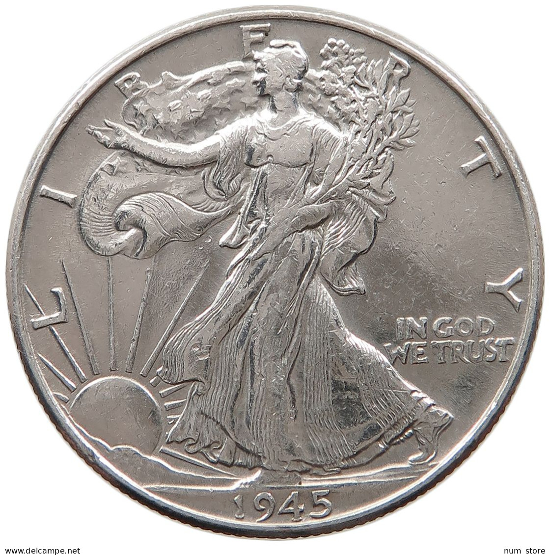 UNITED STATES OF AMERICA HALF 1/2 DOLLAR 1945 WALKING LIBERTY #t143 0309 - 1916-1947: Liberty Walking